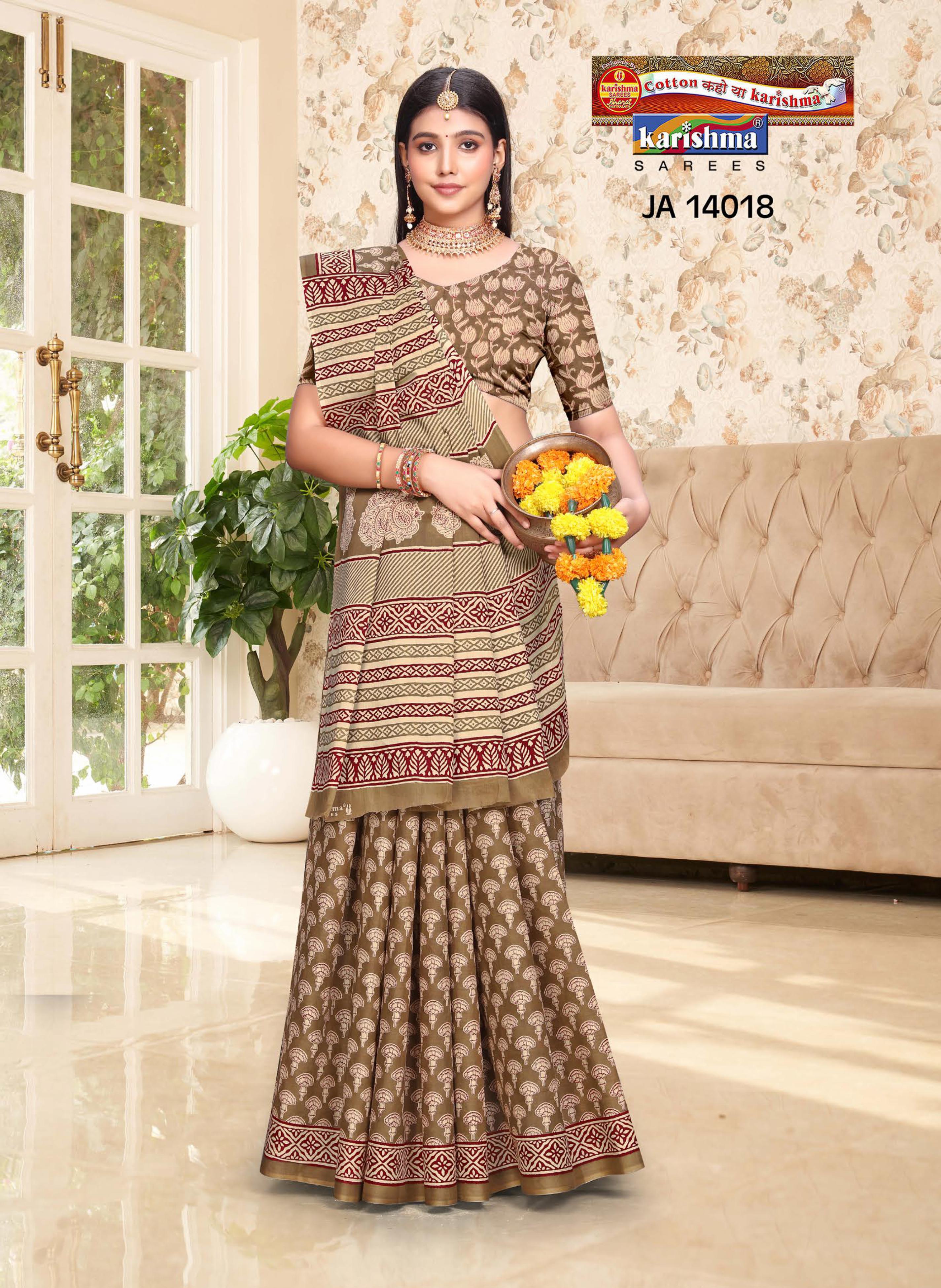 Tan Pure Cotton Malai (Soft) Saree With Modern Design