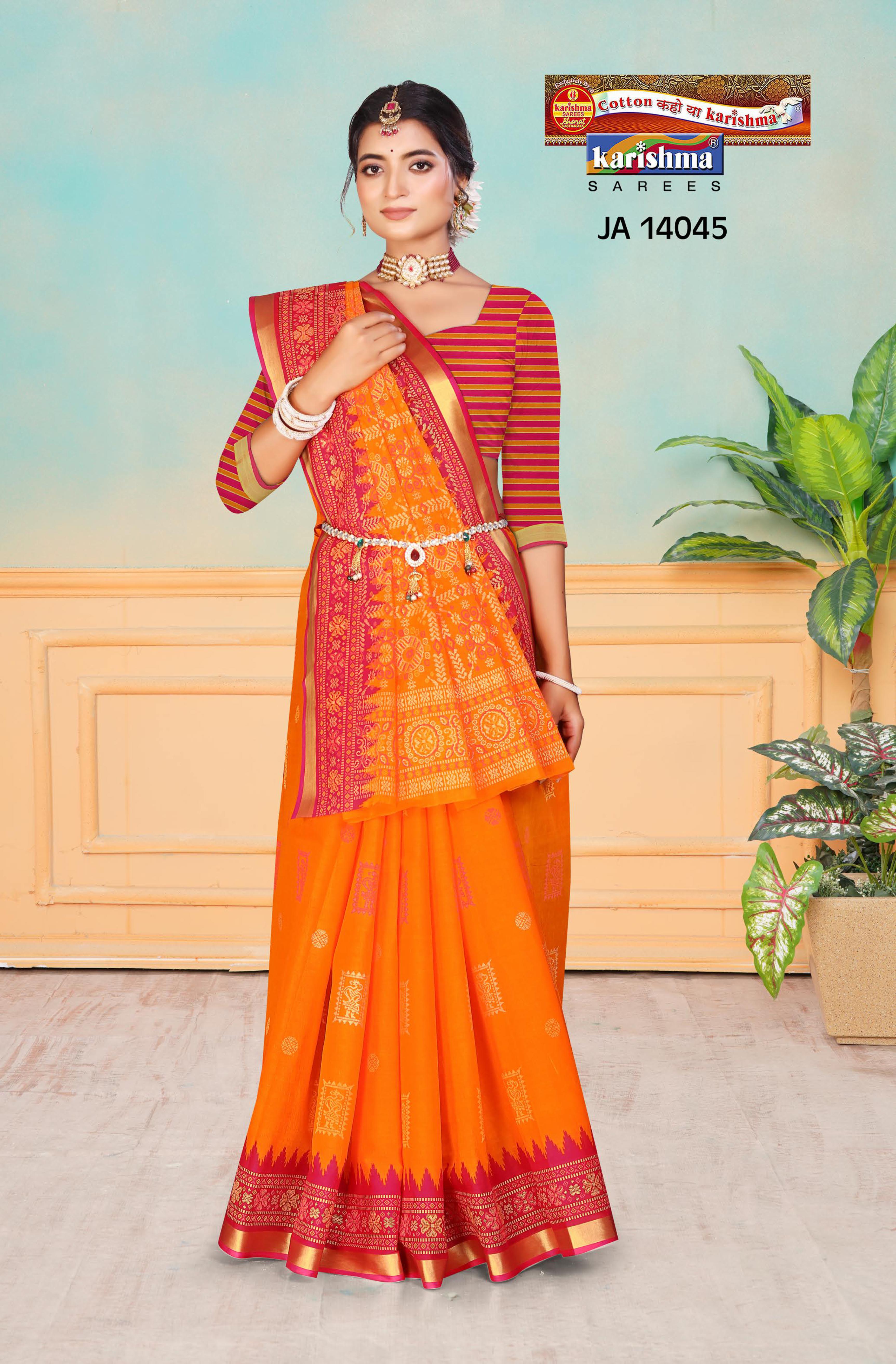 Yellow Pure Cotton Malai (Soft) Saree With Traditional Print And Golden Border