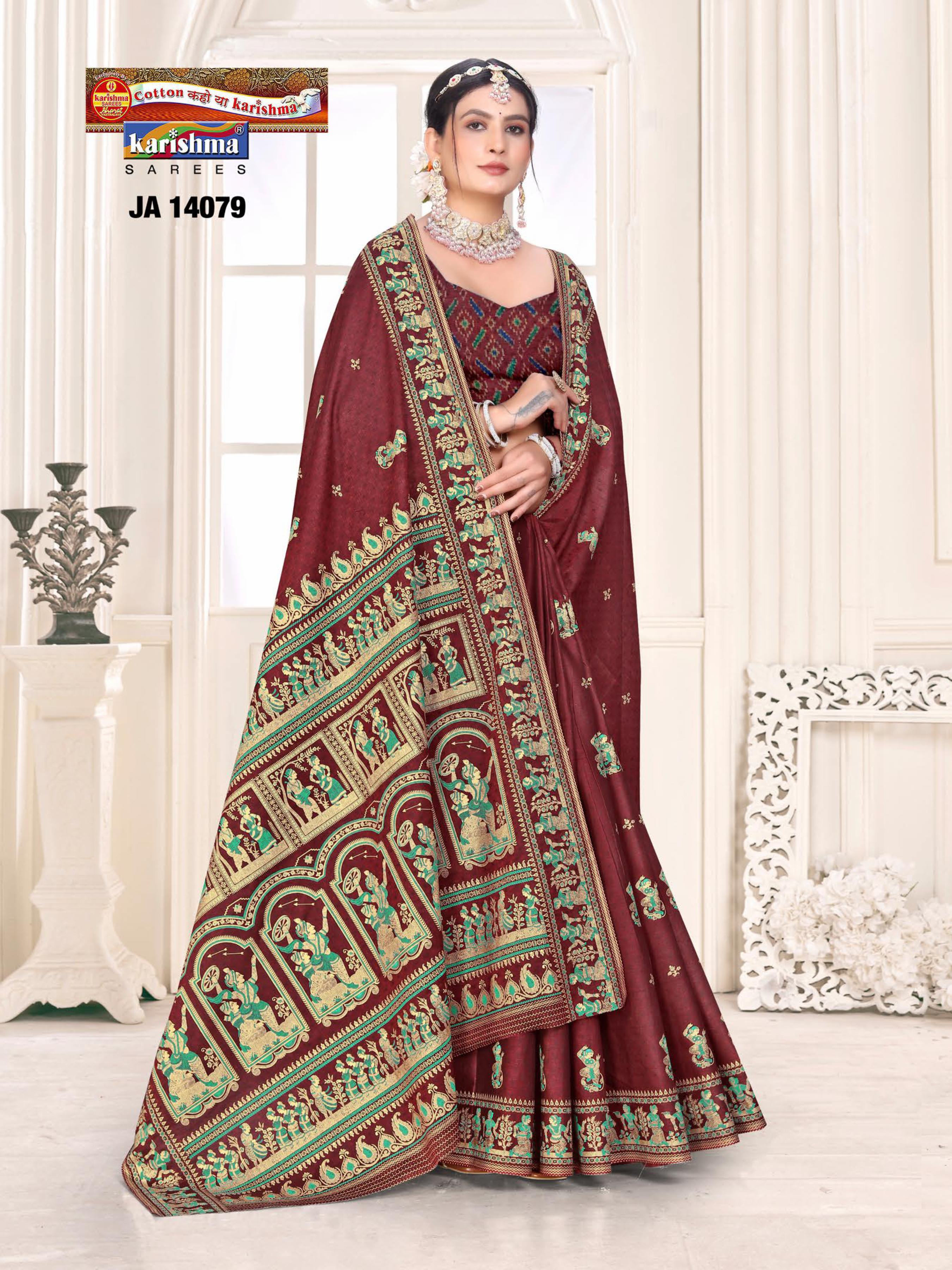 Maroon Pure Cotton Muslin (Soft) Saree With Traditional Figure Design