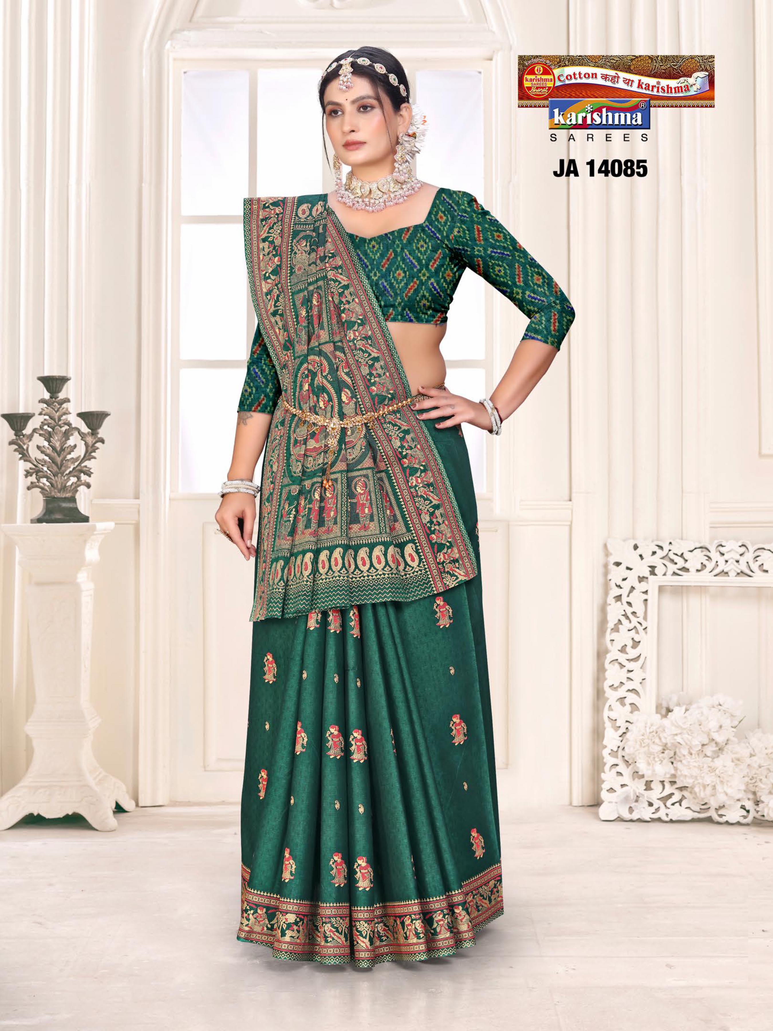 Green Pure Cotton Muslin (Soft) Saree With Traditional Figure Design