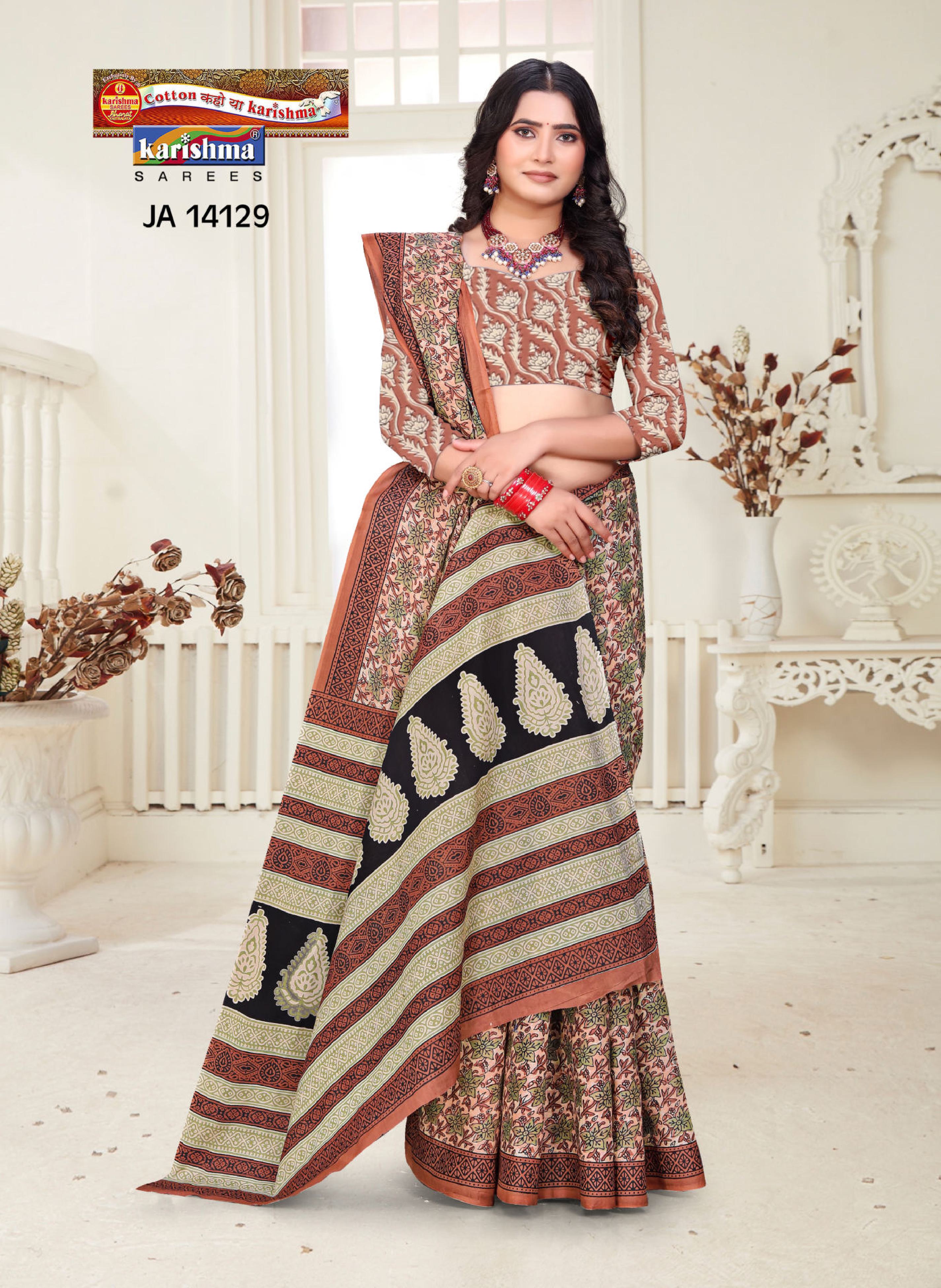 Orange Pure Cotton Malai (Soft) Saree With Beautifull Floral Print And Elegant Look