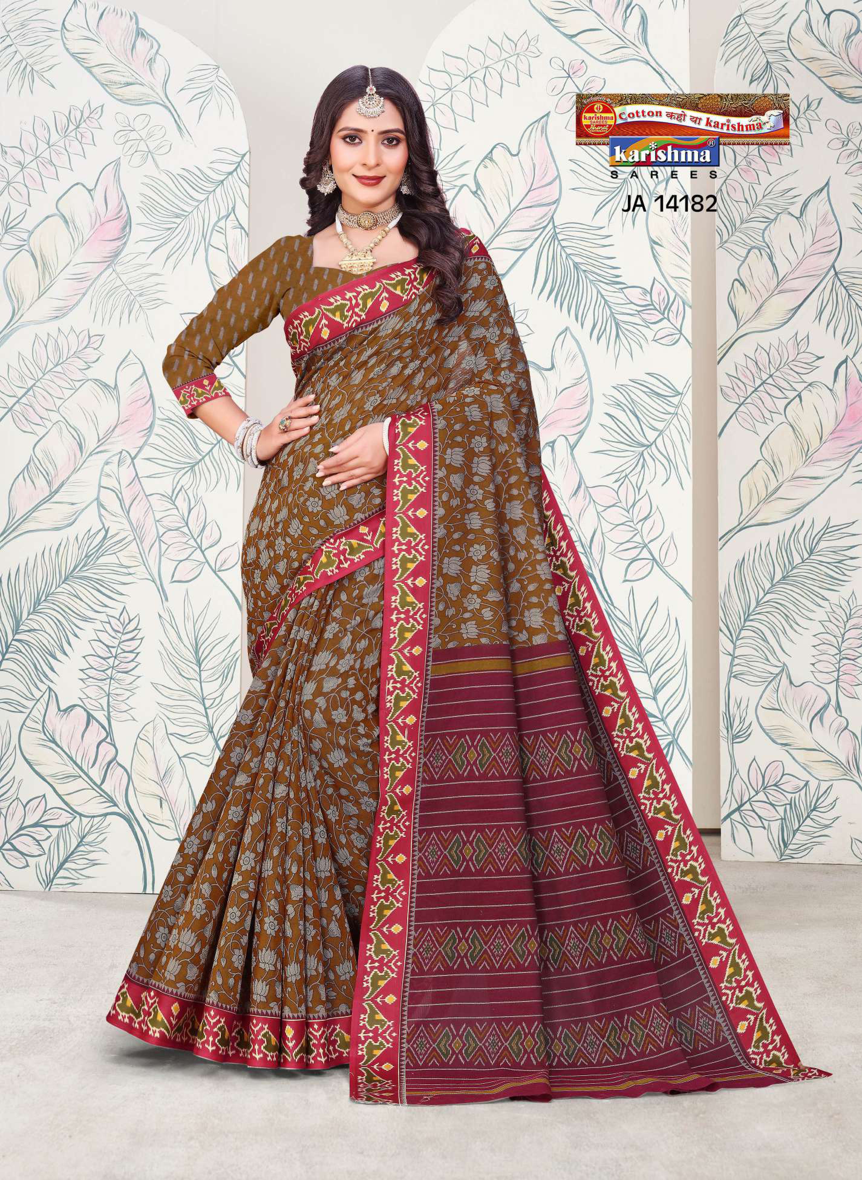 Brown Pure Cotton Muslin (Soft) Saree With Floral Print And Kota Border