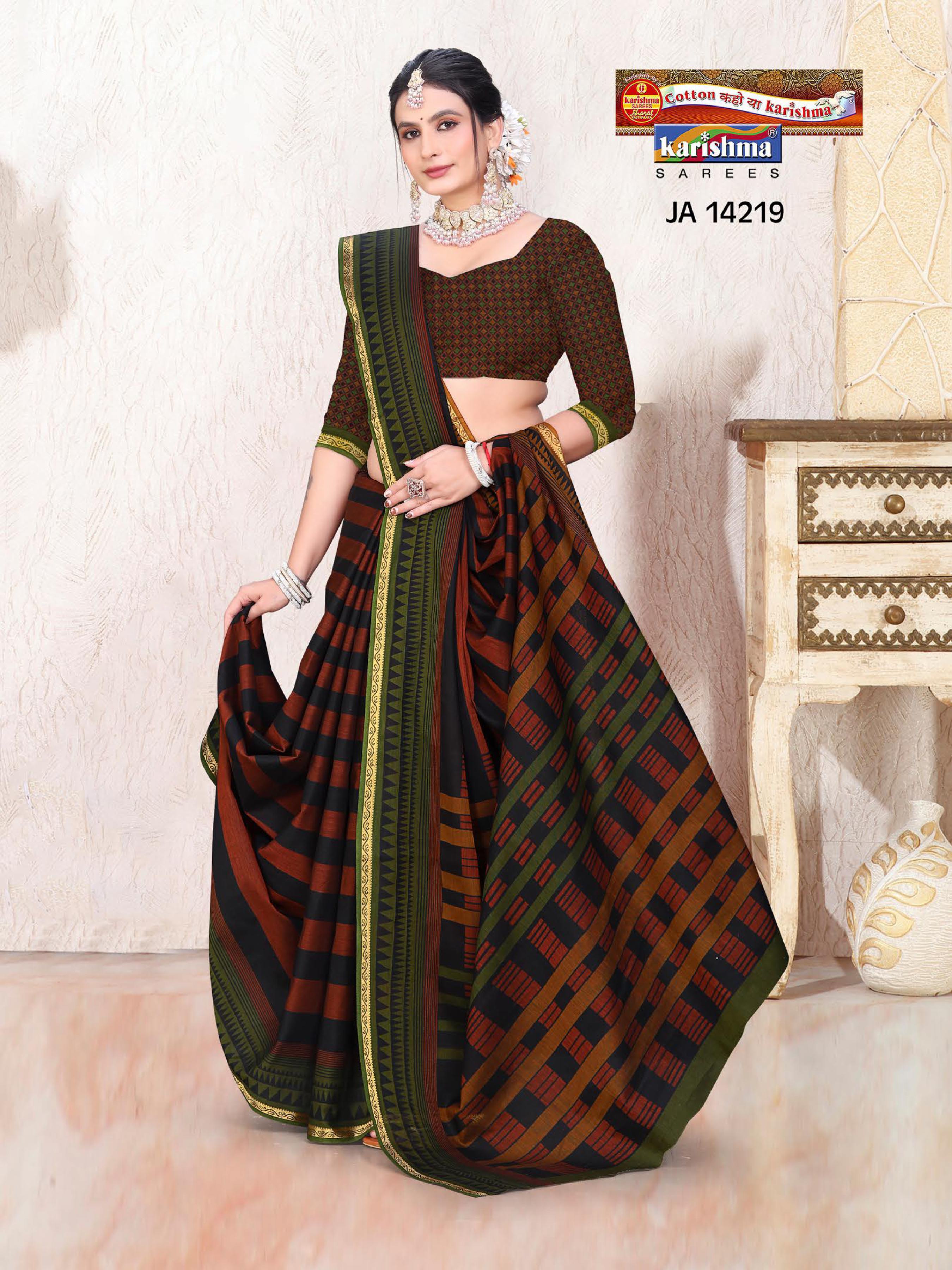Red And Black Pure Cotton Muslin (Soft) Saree With Stripes Pattern And Gloden Border