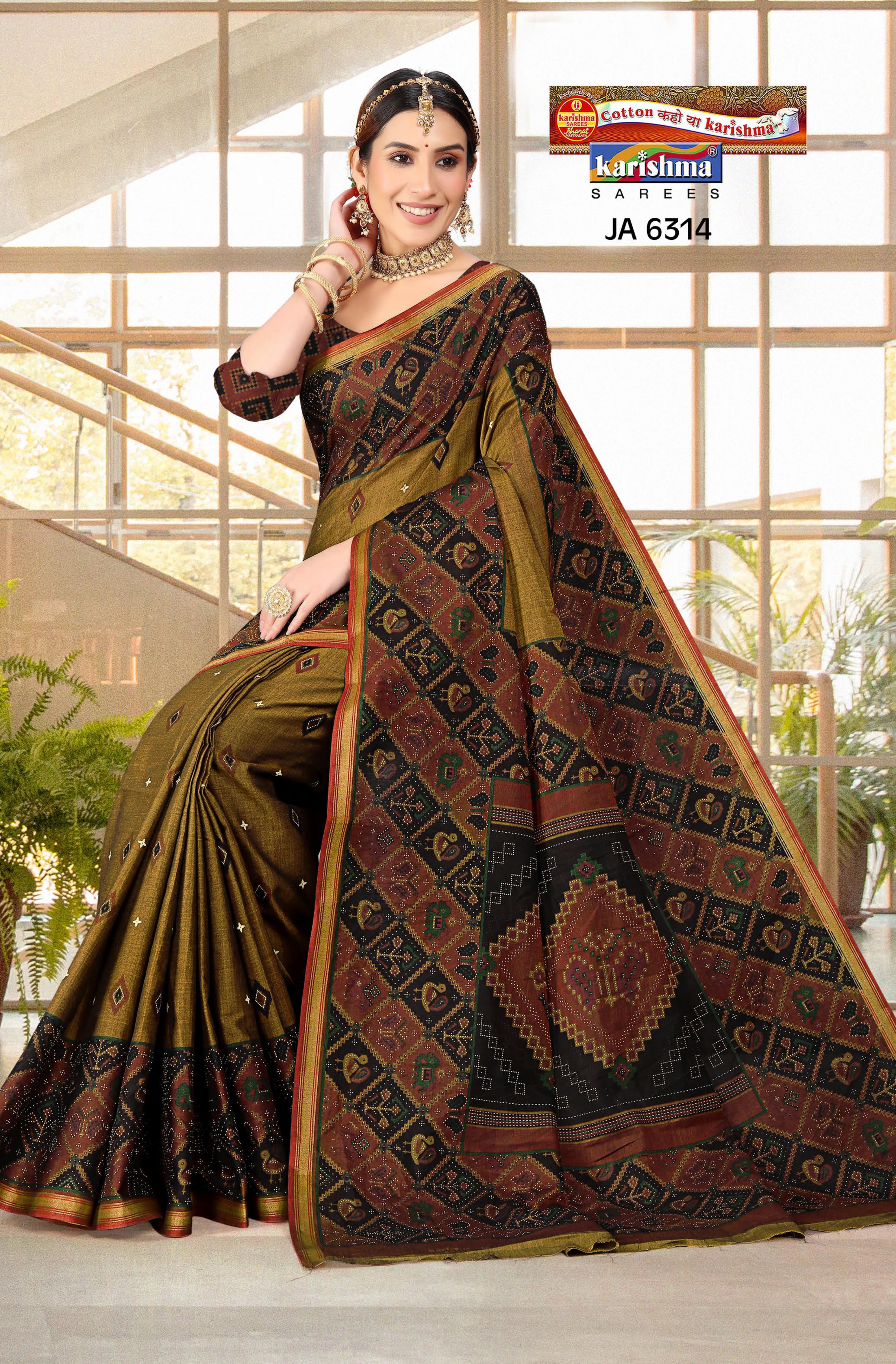 Yellow Traditional Gujarati Patola Design Printed Muslin Saree with Zari Border