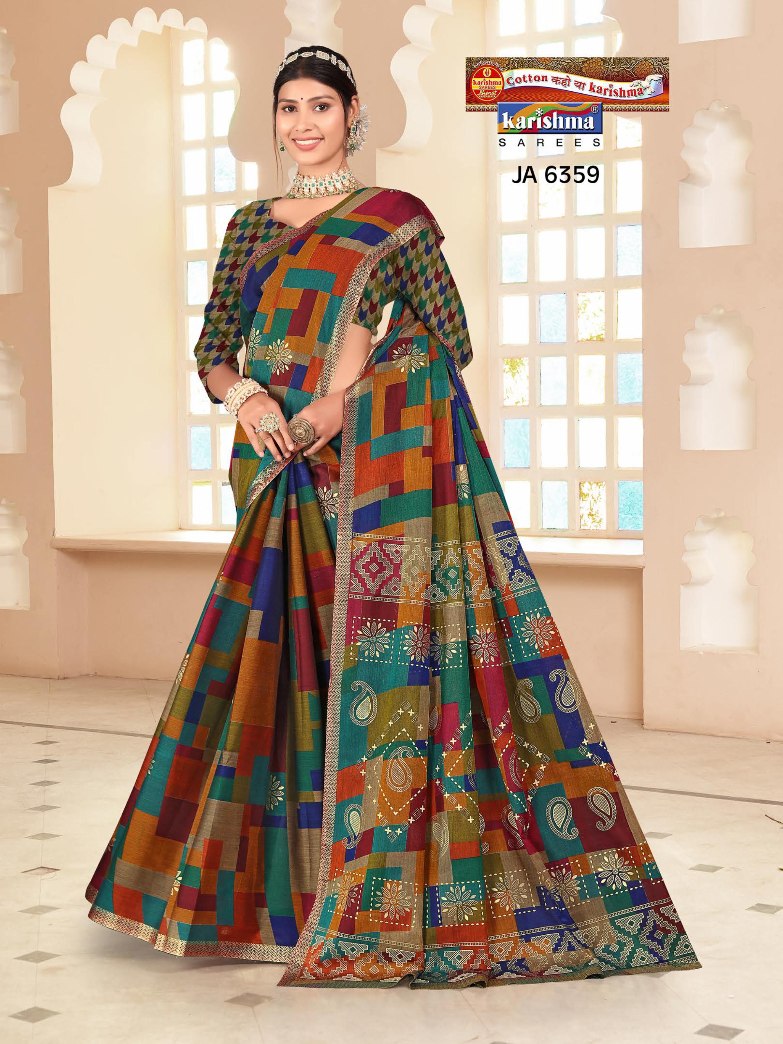 Teal Green Pure Cotton Muslin (Soft) Saree With Checks And Golden Print