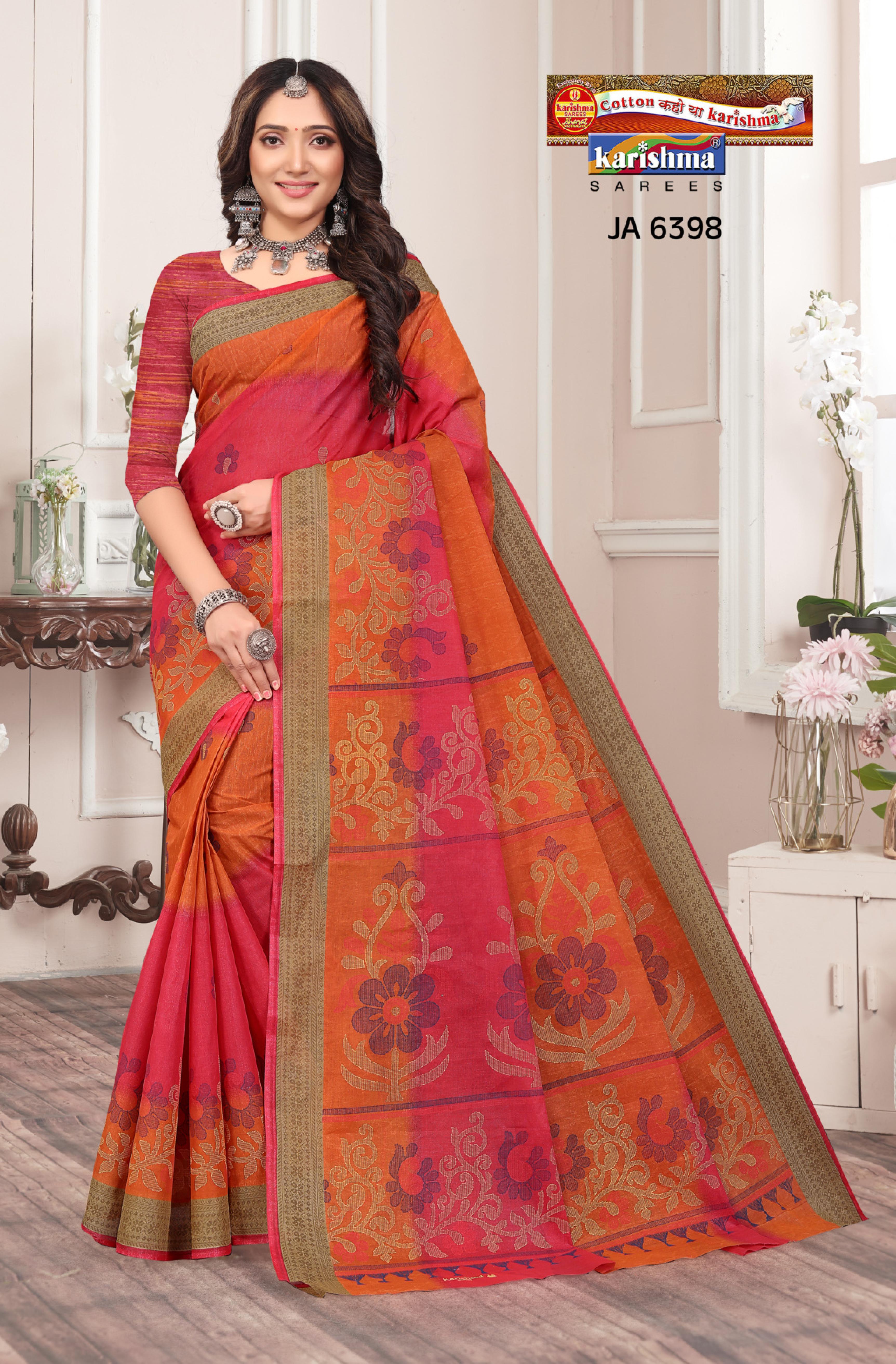 Orange Handloom Bhagalpuri Linen Traditional Design Style Printed Pure Cotton Saree with Border