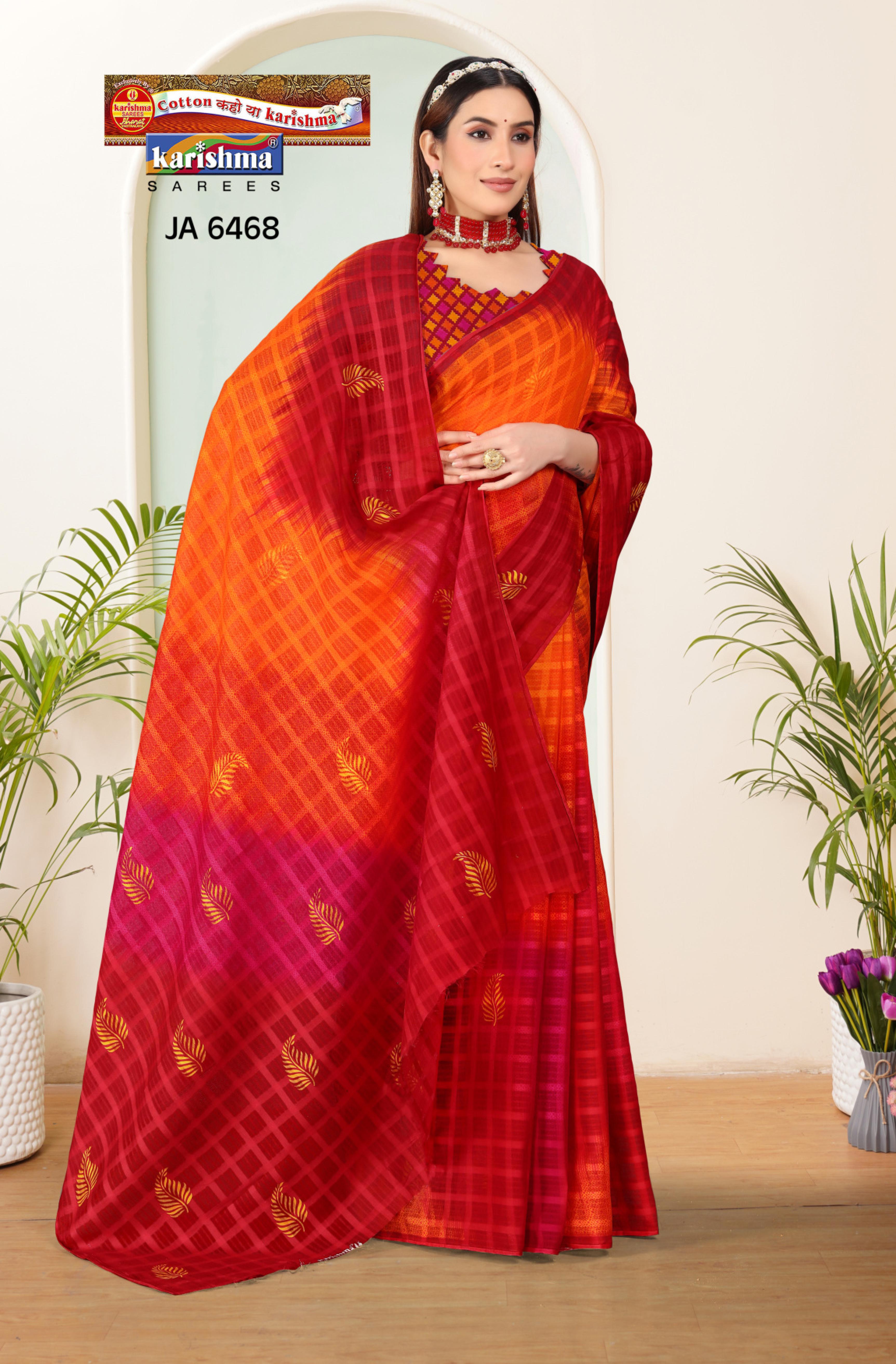 Red Shaded Ombre Design Style Printed Pure Kota Cotton Saree