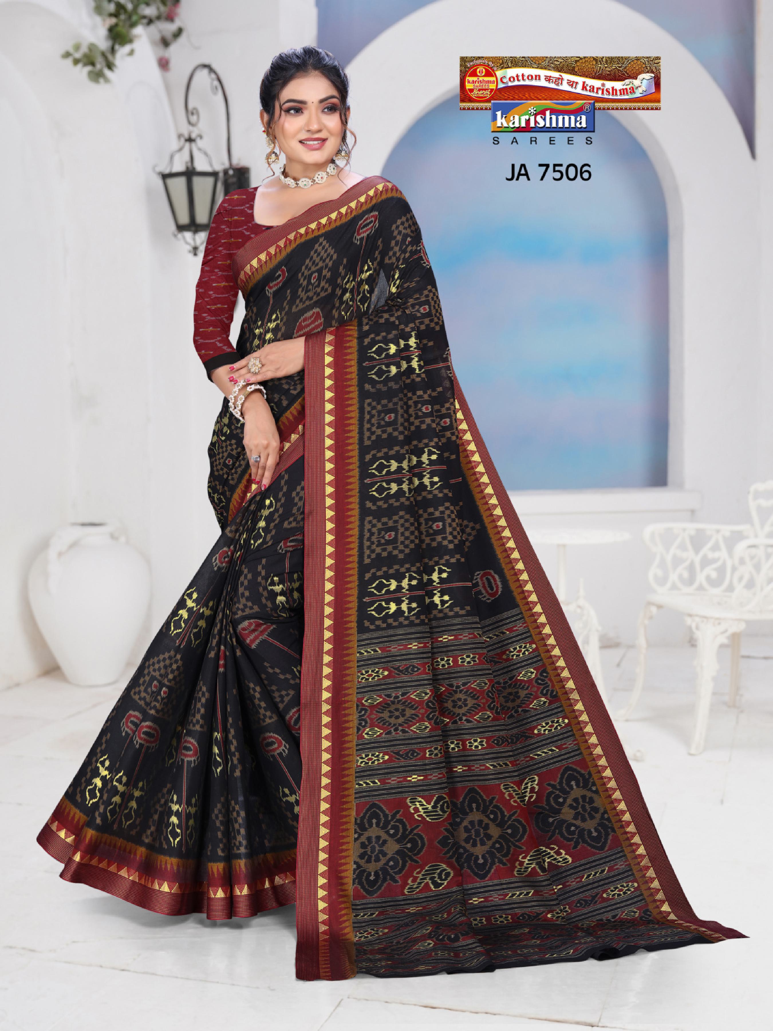 Black Traditional Maharashtrian Warli Design Printed Muslin Saree with Zari Border