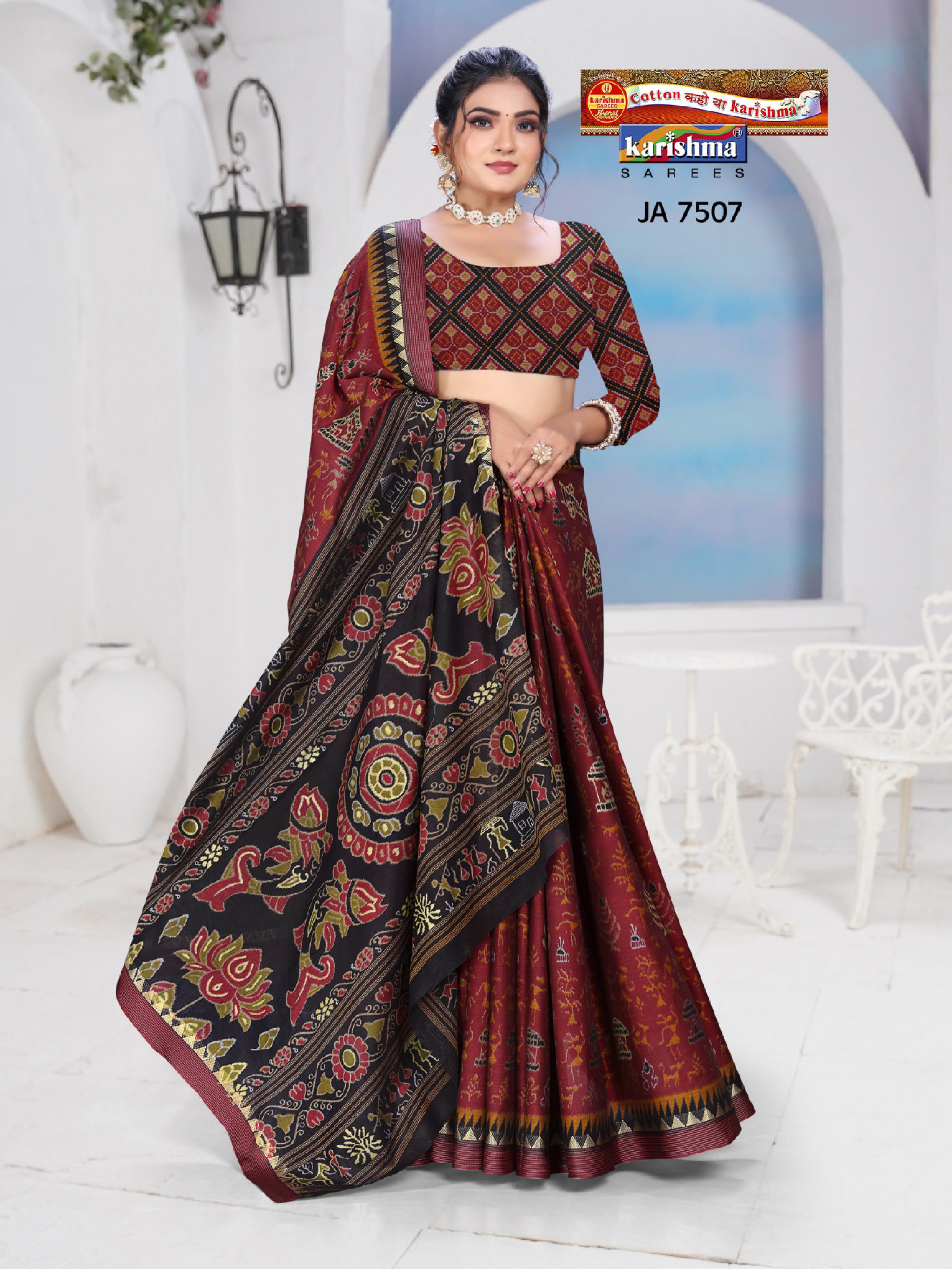 Red Traditional Maharashtrian Warli Design Printed Muslin Saree with Zari Border