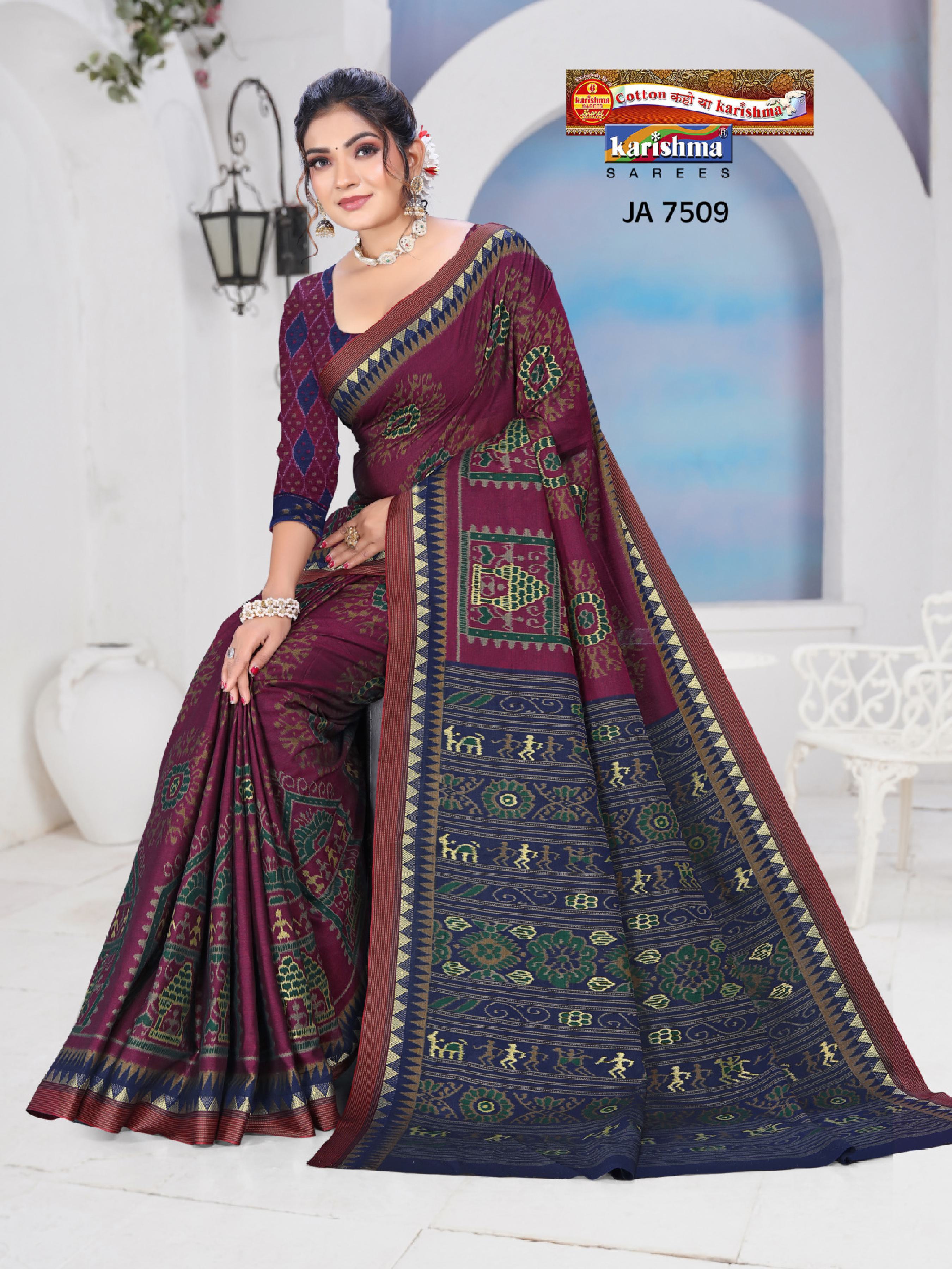 Marron Traditional Maharashtrian Warli Design Printed Muslin Saree with Zari Border