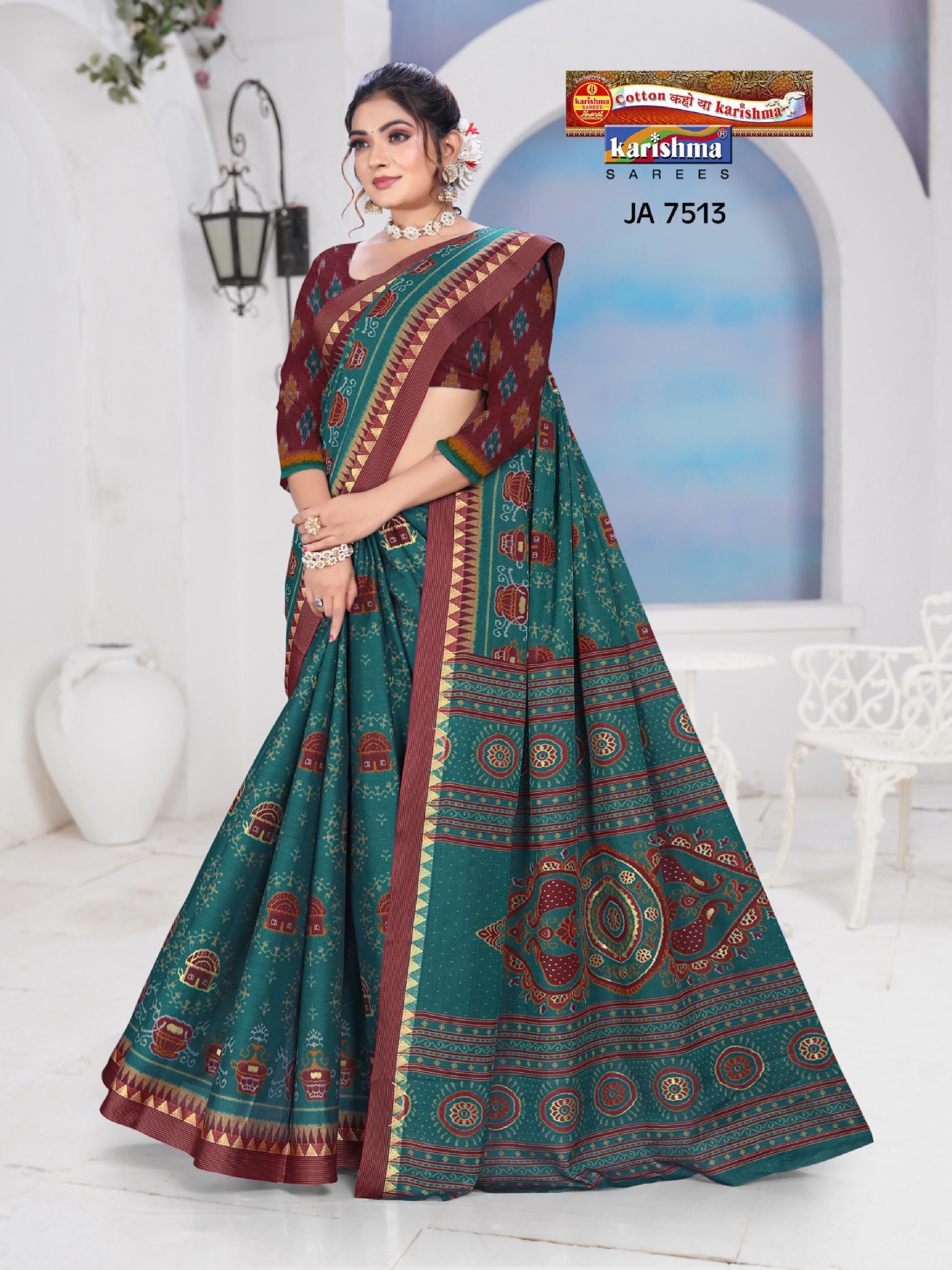 Teal Traditional Maharashtrian Warli Design Printed Muslin Saree with Zari Border