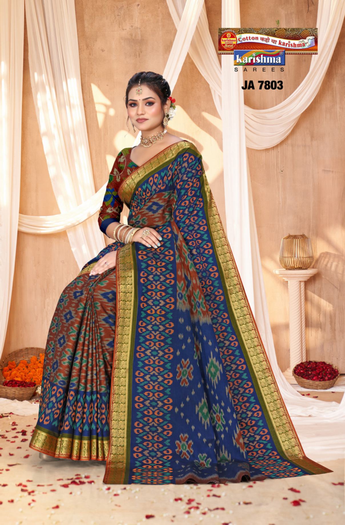 Navy Pure Muslin Gold Panetar Design Printed Saree with Zari Border