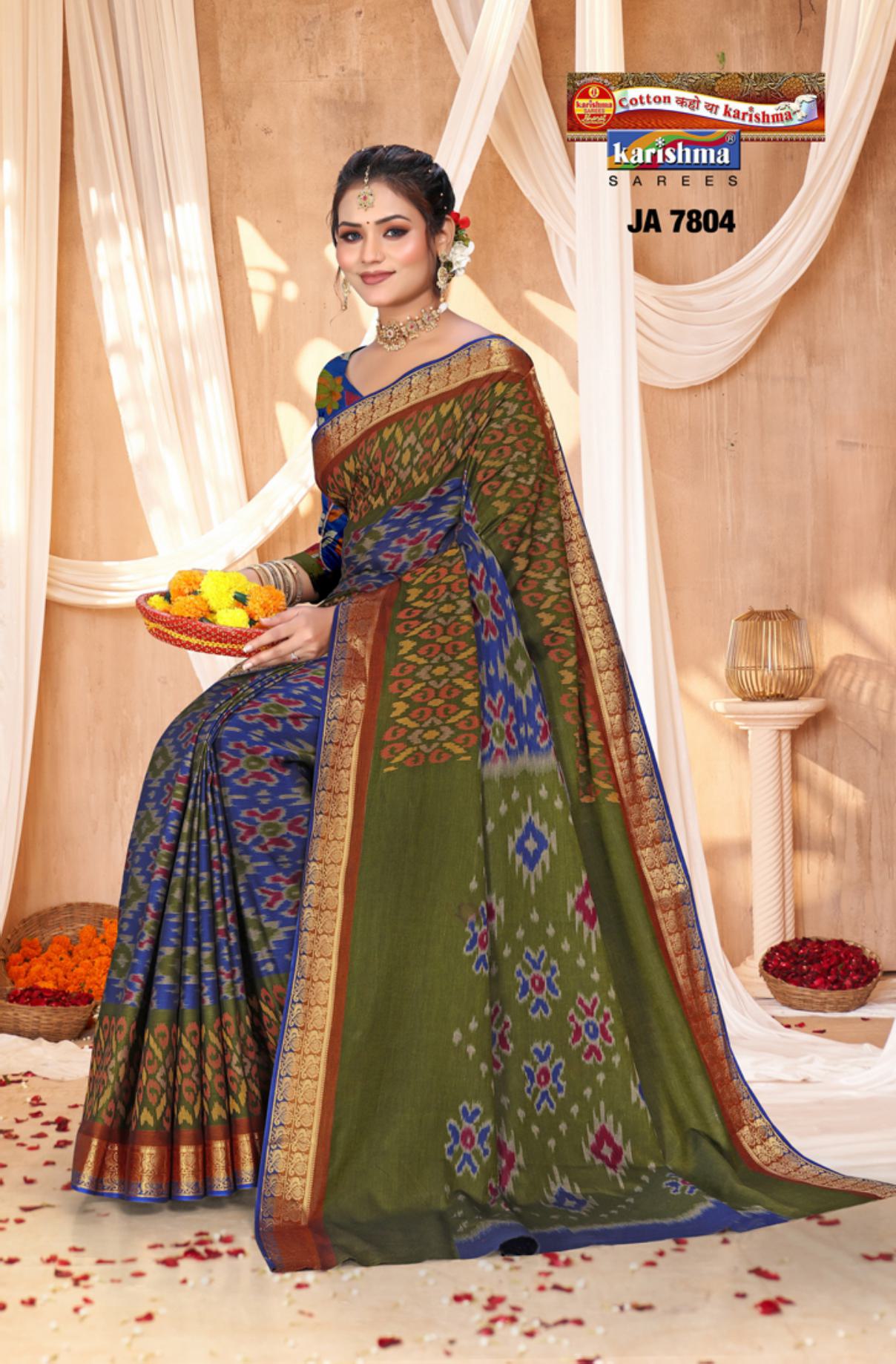 Olive Pure Muslin Gold Panetar Design Printed Saree with Zari Border