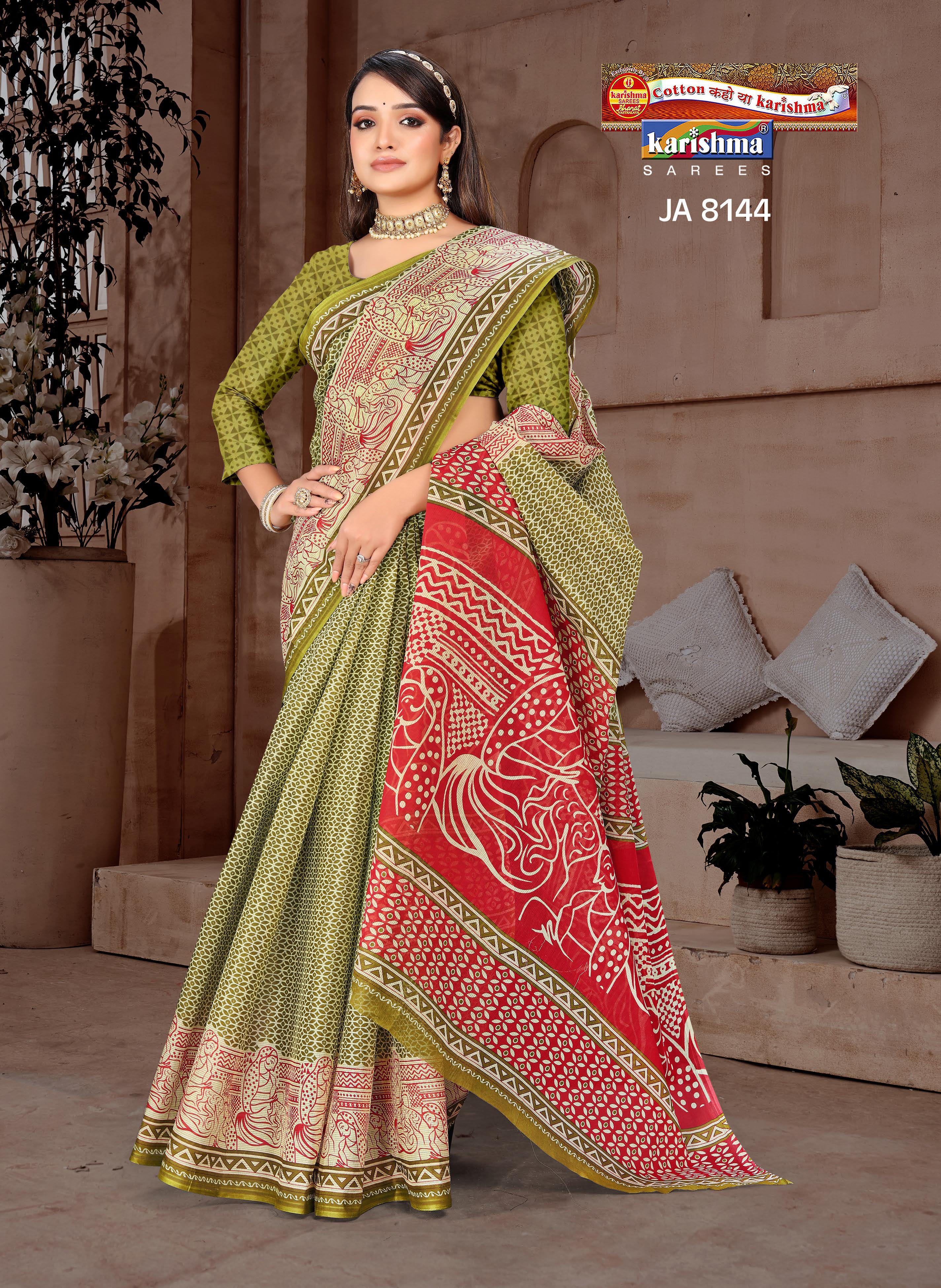 Green Everyday Work Wear Motif Design Printed Pure Mulmul Light Cotton Saree