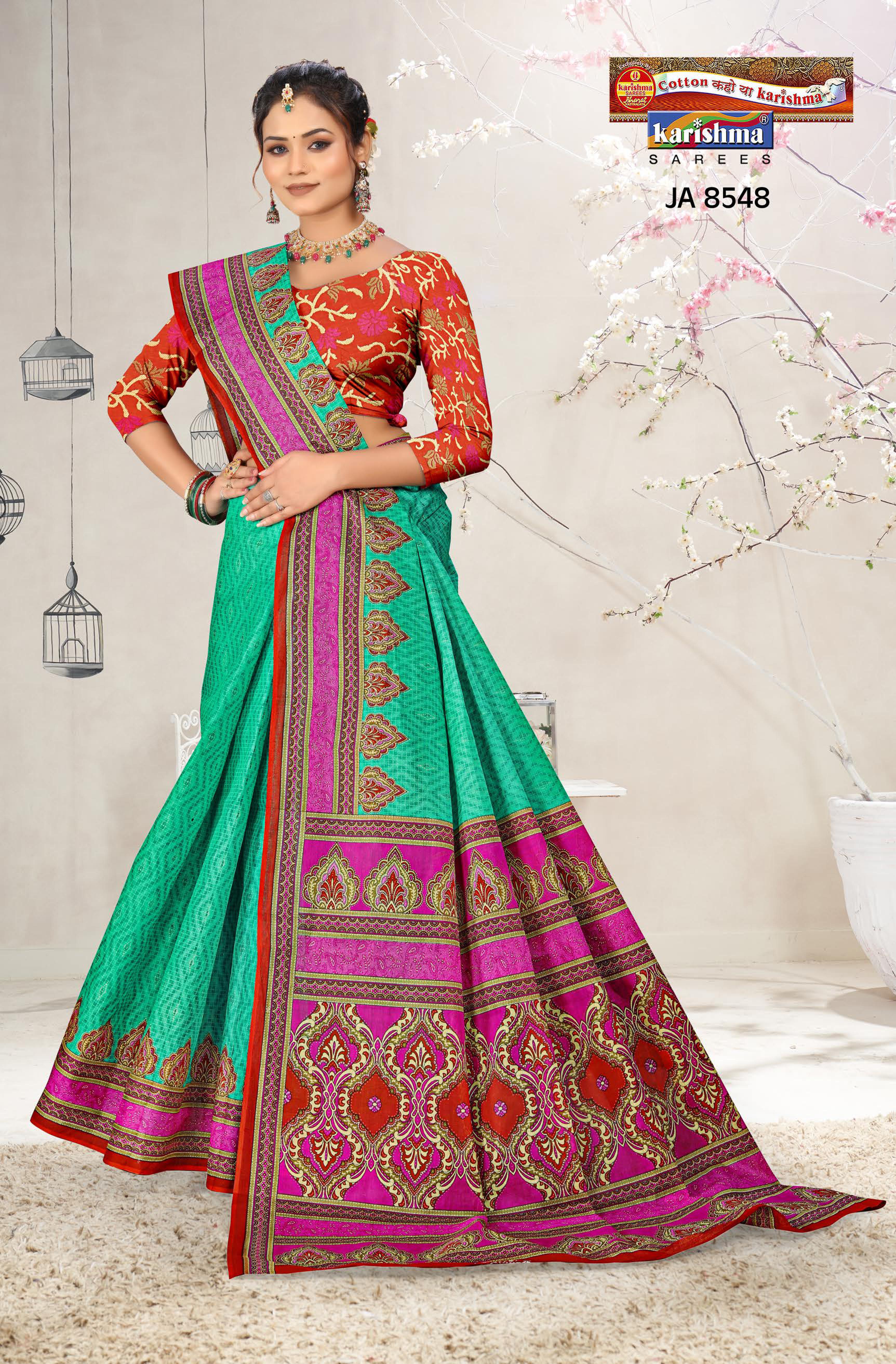 Teal Designer Ethnic Printed Mulmul Pure Cotton Saree with Fancy Blouse