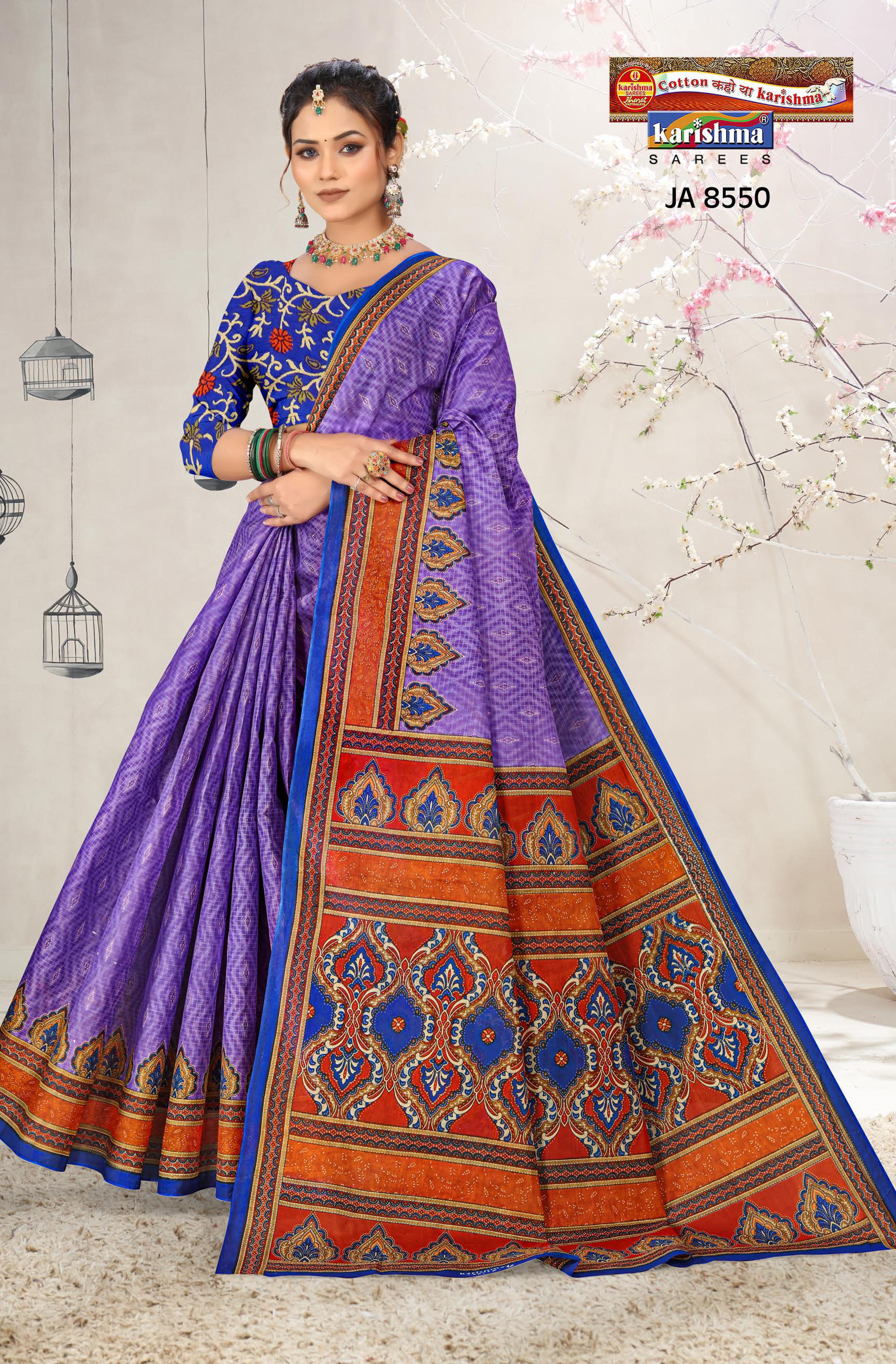 Purple Designer Ethnic Printed Mulmul Pure Cotton Saree with Fancy Blouse