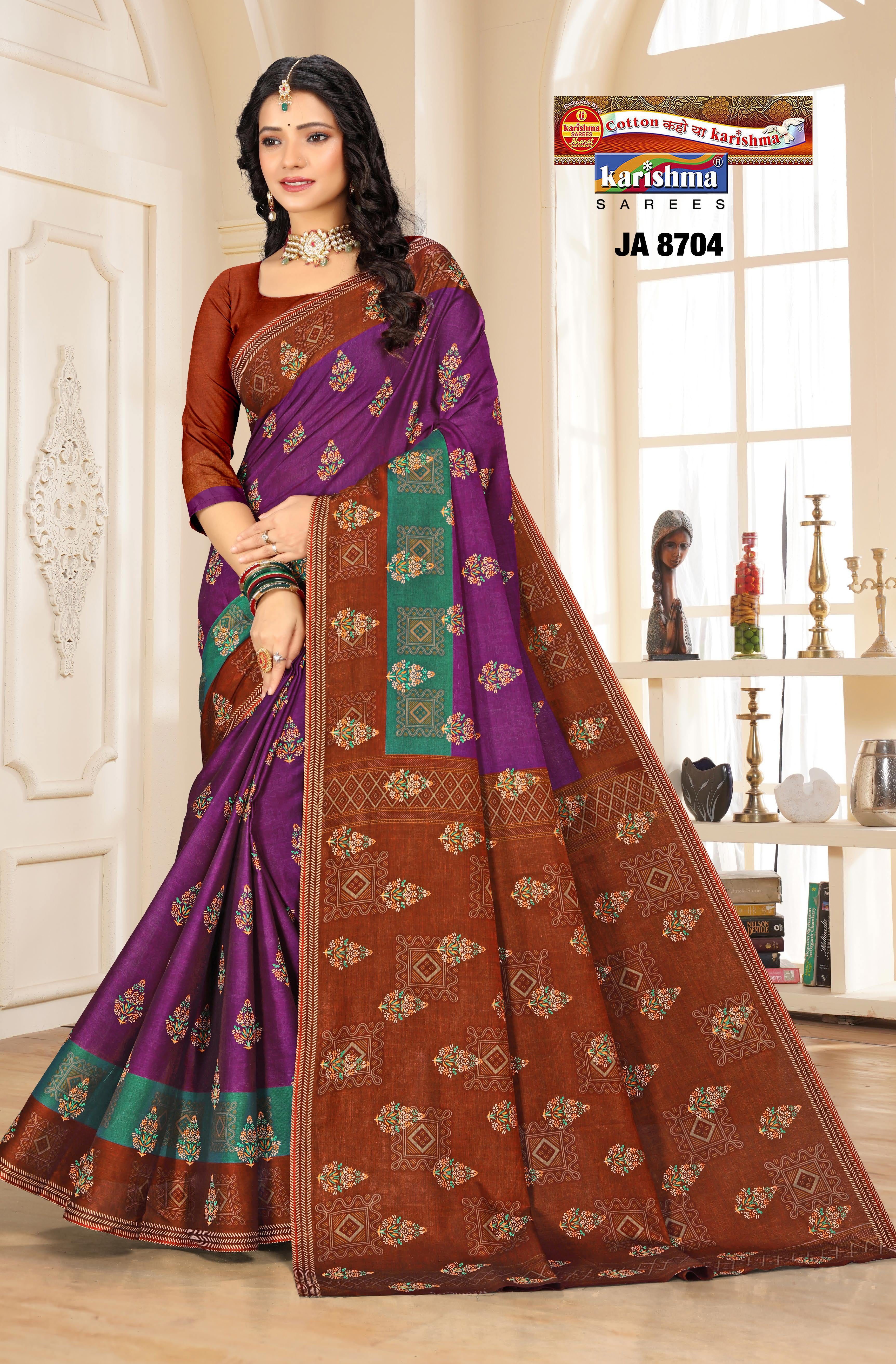 Purple Festive Collection Gold Zari Highlighted Design Printed Muslin Saree with Border