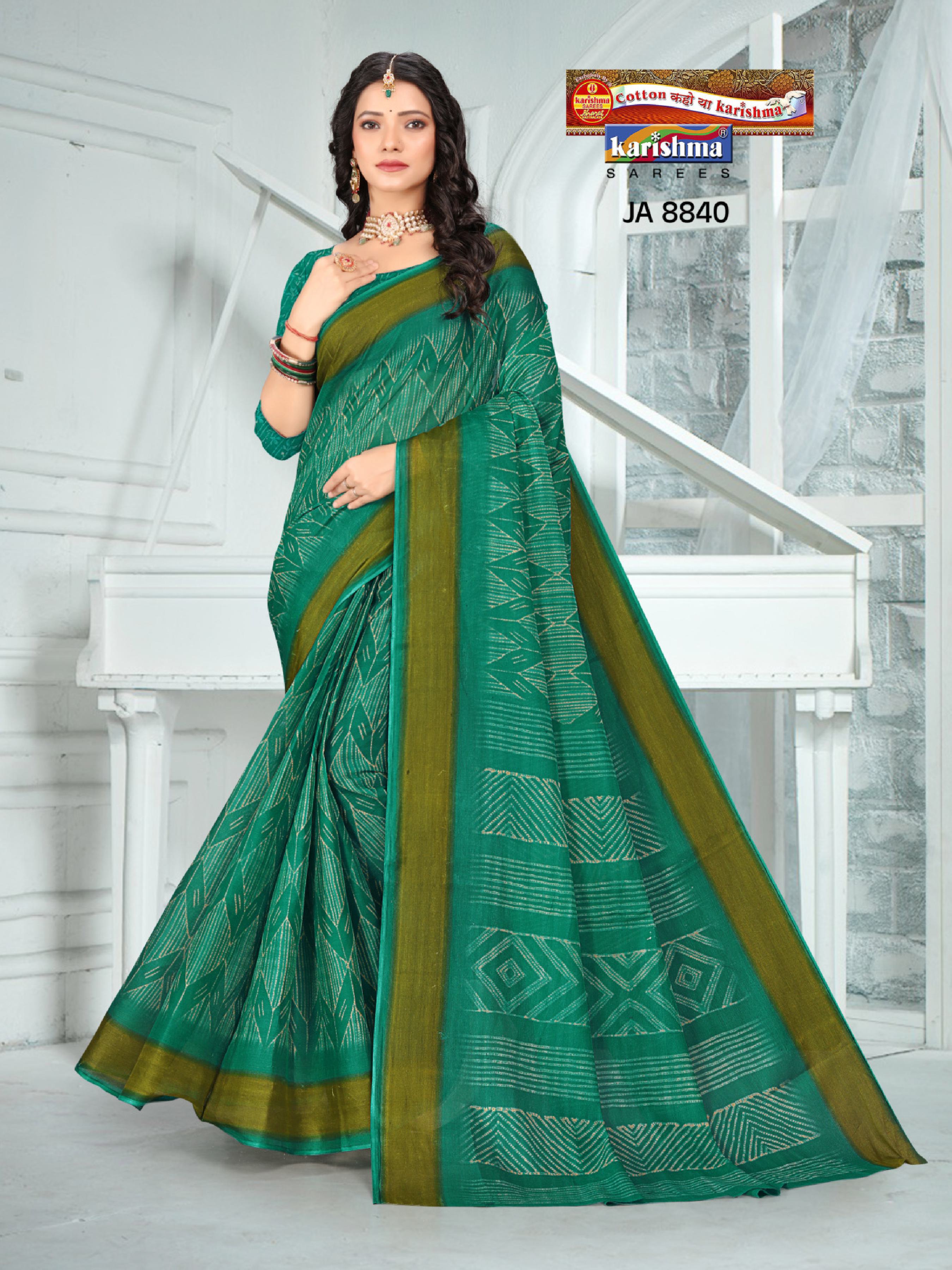 Green Hand Tie & Dye Printed Pure Cotton Saree with Border