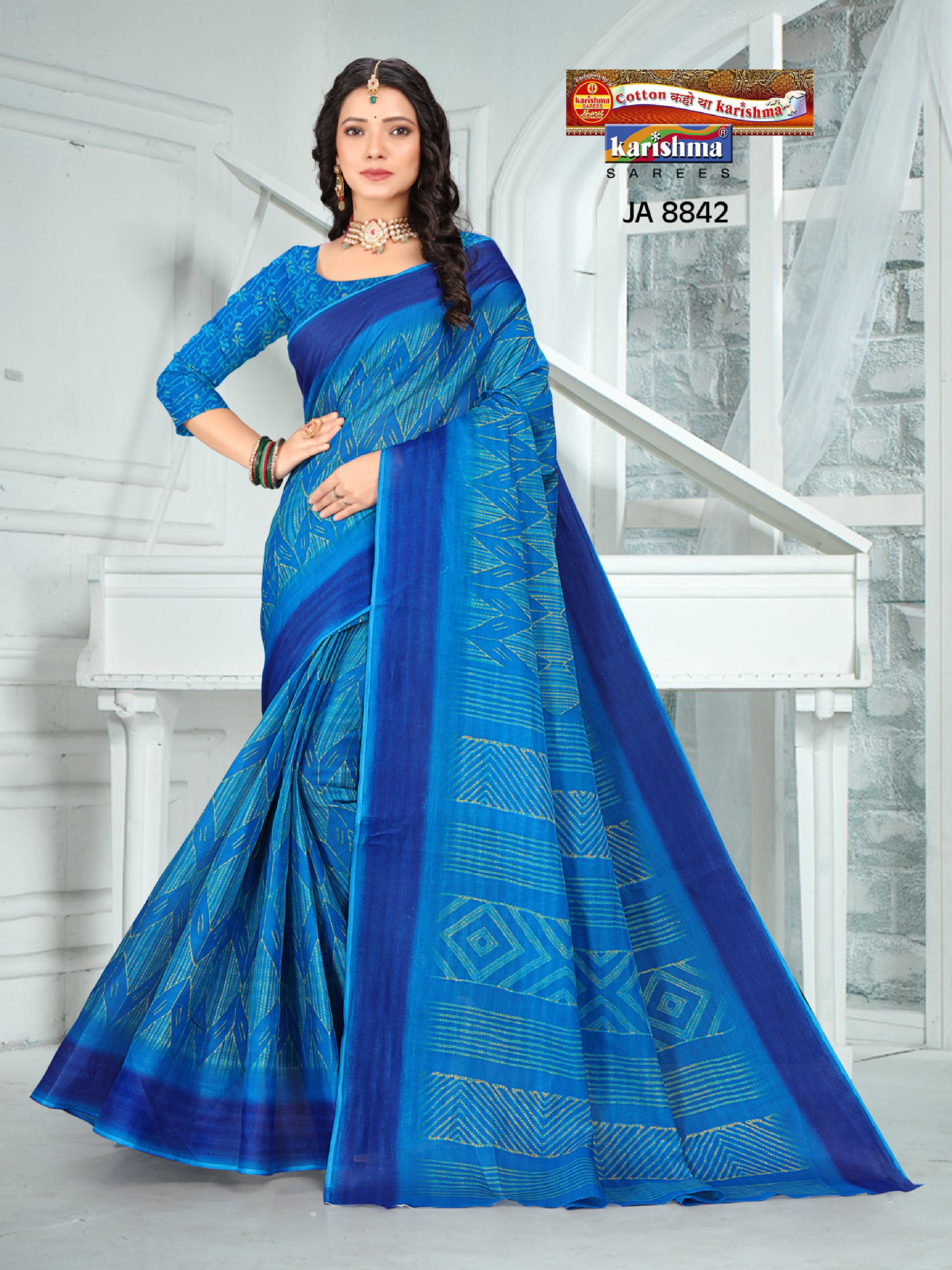 Blue Hand Tie & Dye Printed Pure Cotton Saree with Border