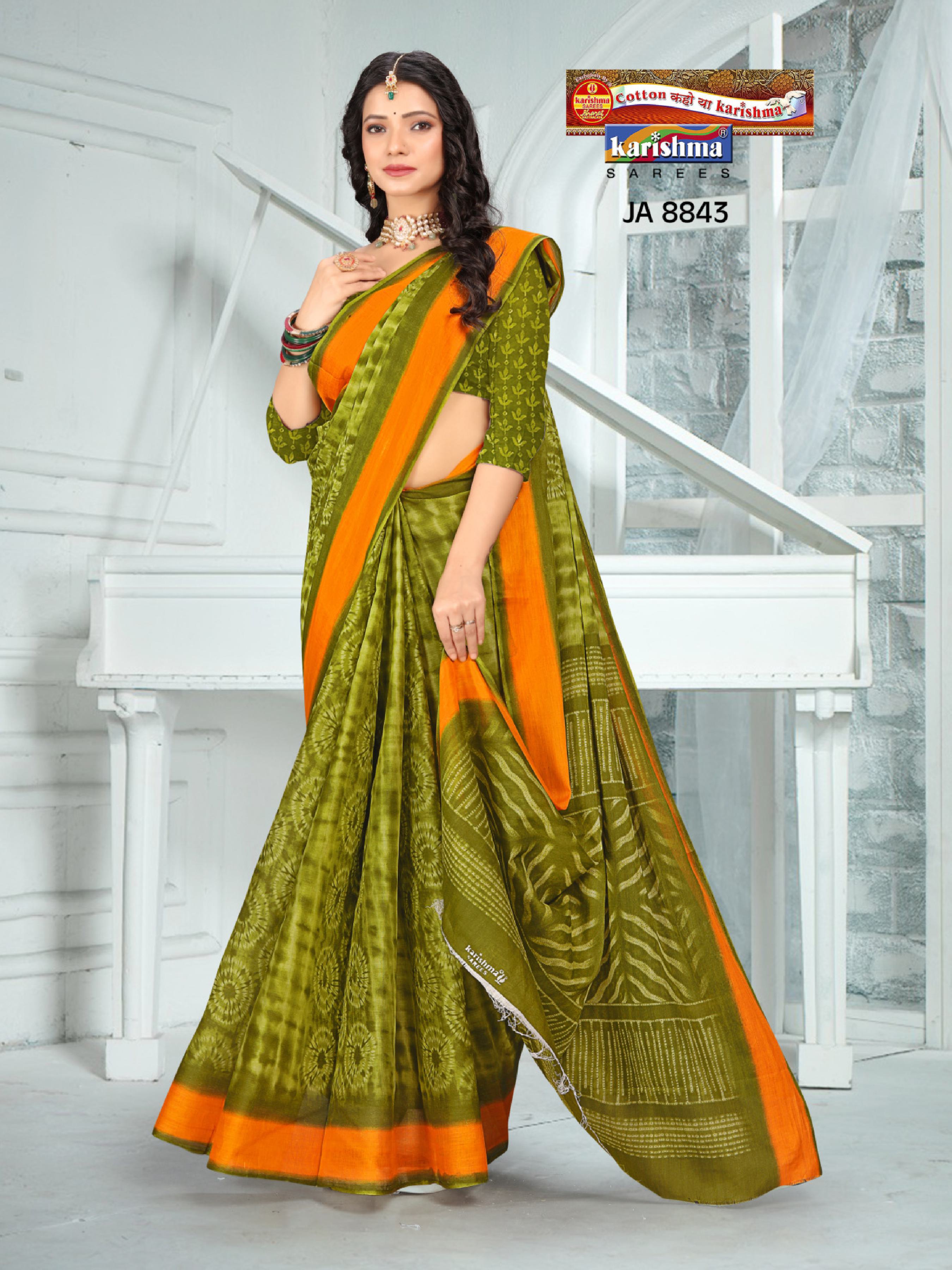 Olive Hand Tie & Dye Printed Pure Cotton Saree with Border