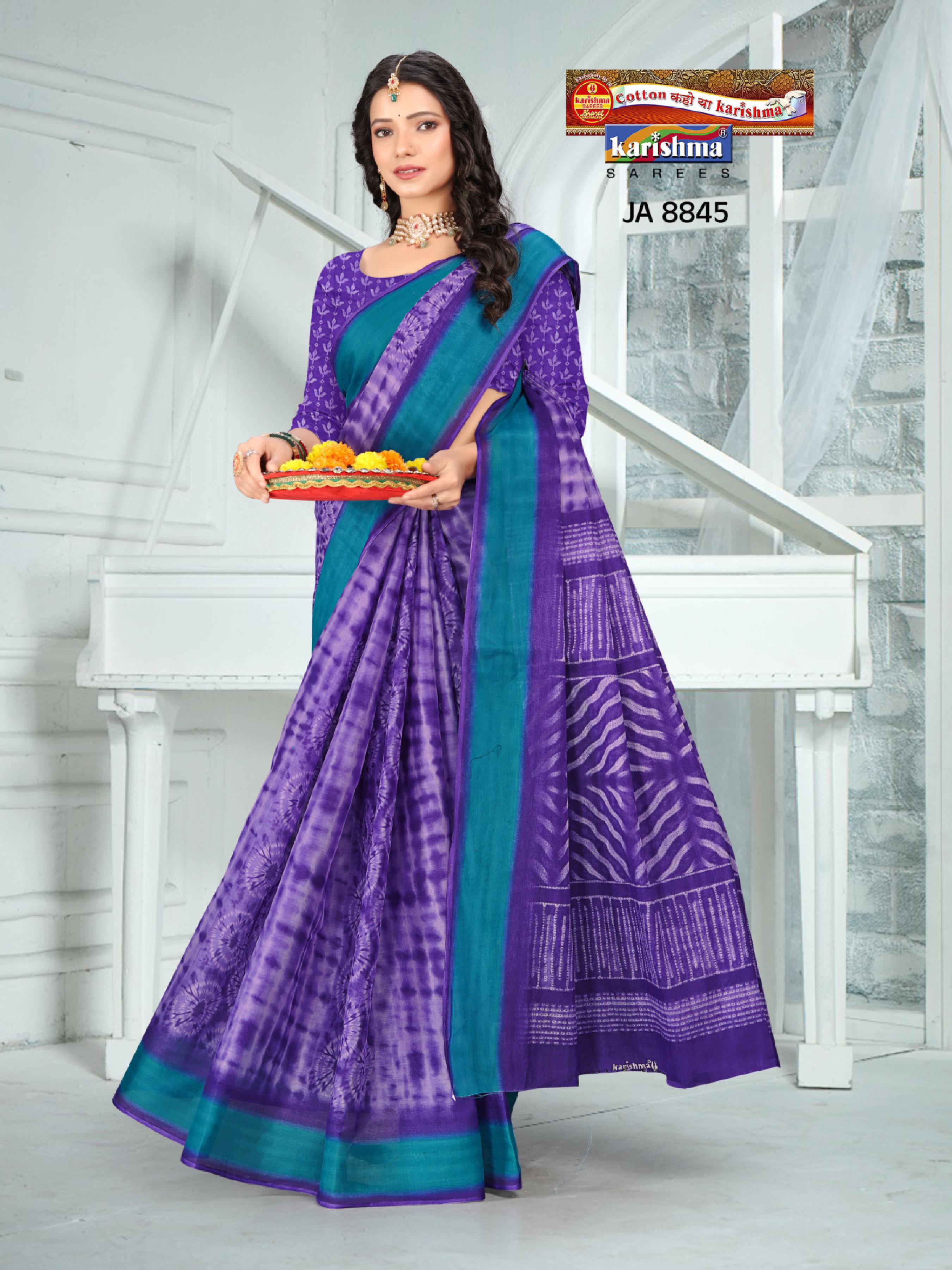 Purple Hand Tie & Dye Printed Pure Cotton Saree with Border