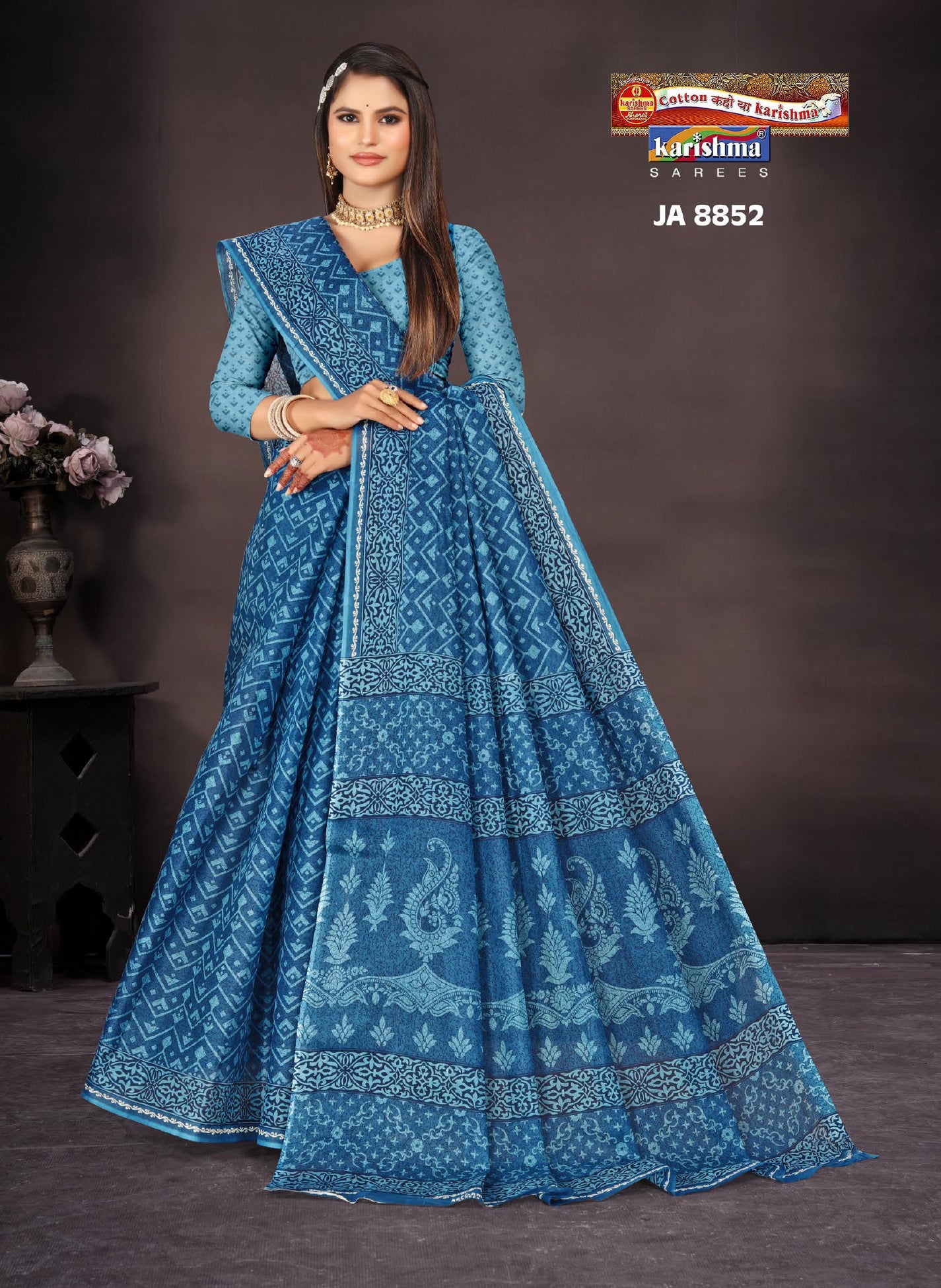 Dark Blue Pure Cotton Mulmul (Medium Soft) Saree With Modern Design