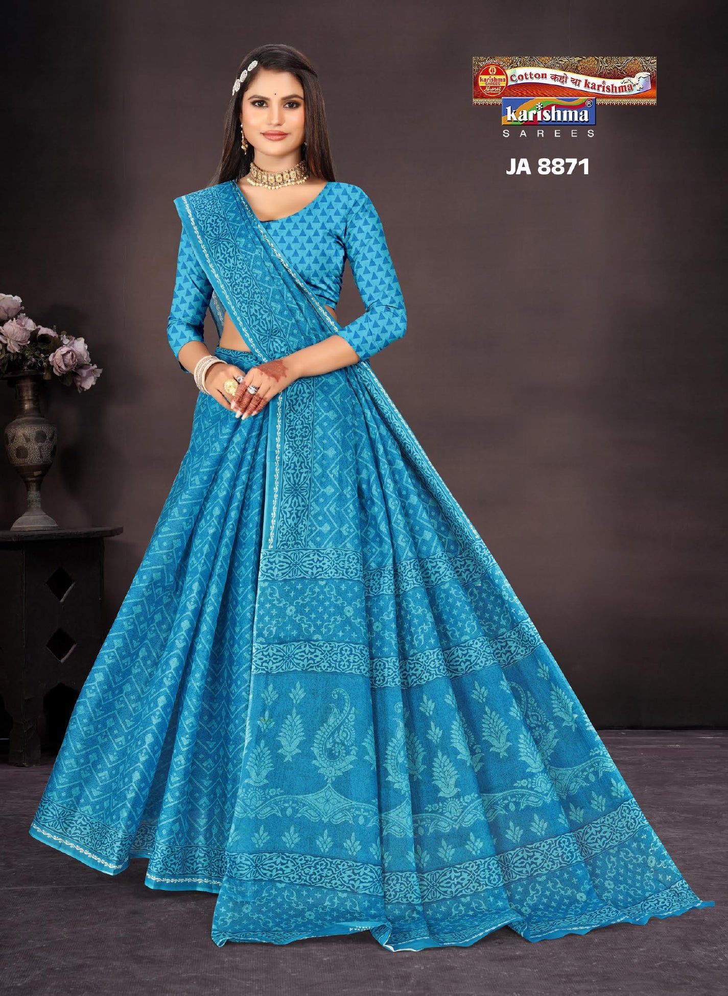 Blue Pure Cotton Mulmul (Medium Soft) Saree With Modern Design