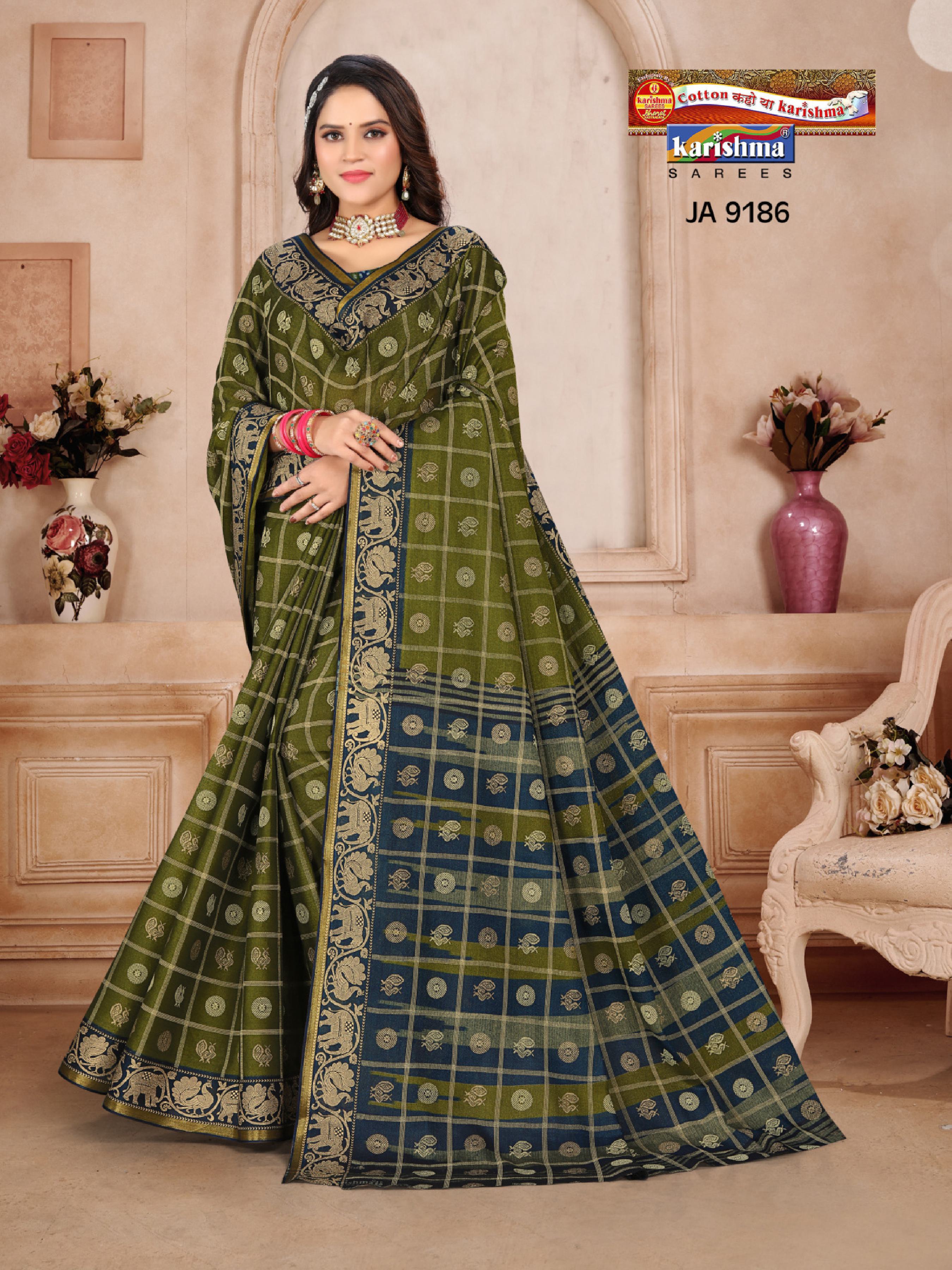 Olive Chettinad Patola Design Printed Muslin Saree with Border