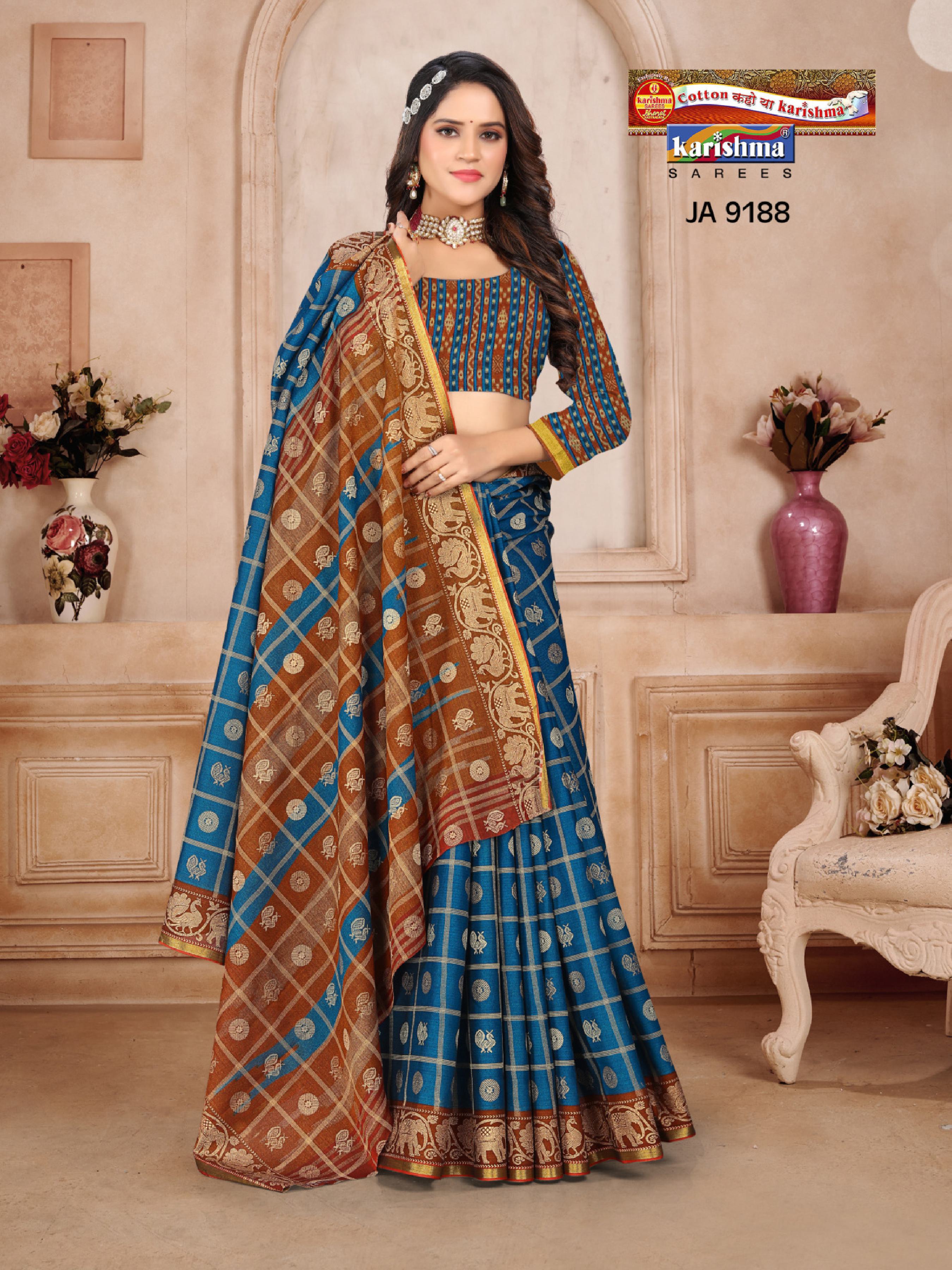 Blue Chettinad Patola Design Printed Muslin Saree with Border