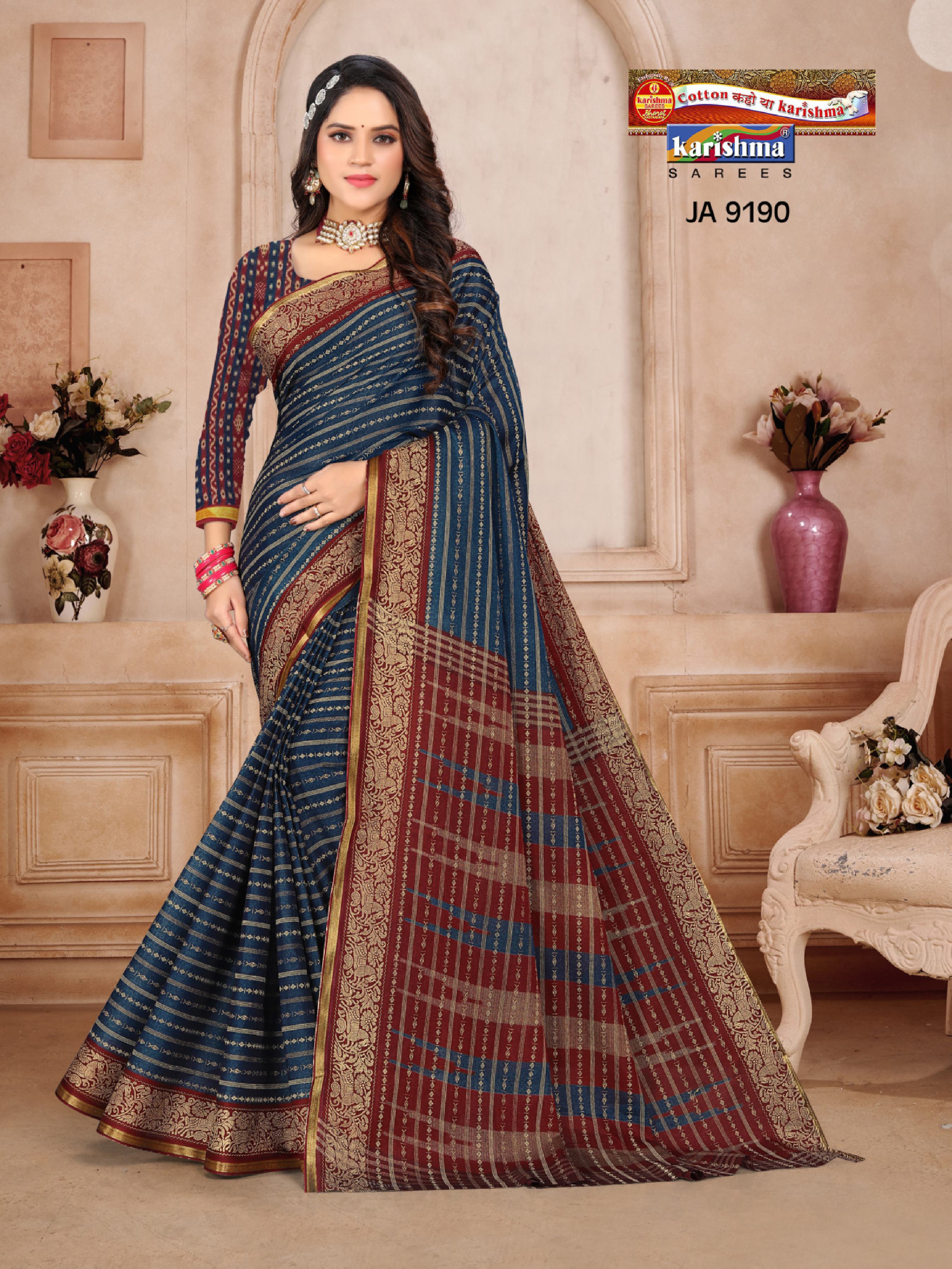 Navy Chettinad Patola Design Printed Muslin Saree with Border