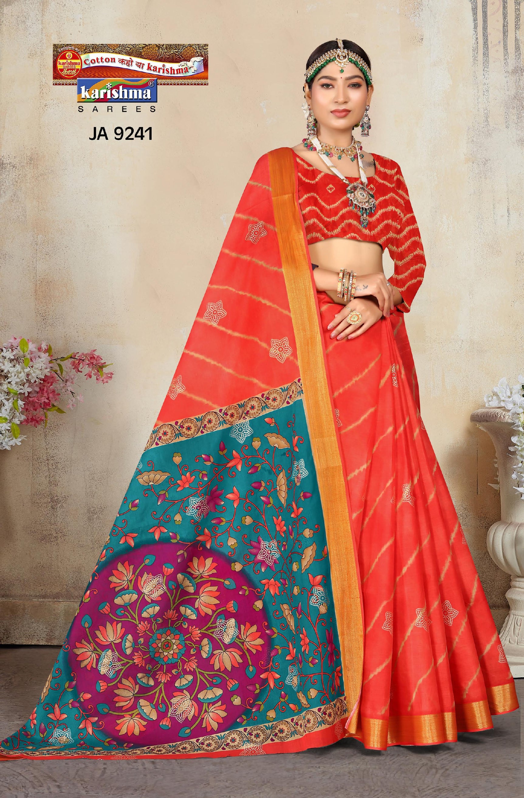 Peach Vibrant Floral Pure Cotton Malai (Soft) Saree With Golden Accents And Beautifully Crafted Pallu
