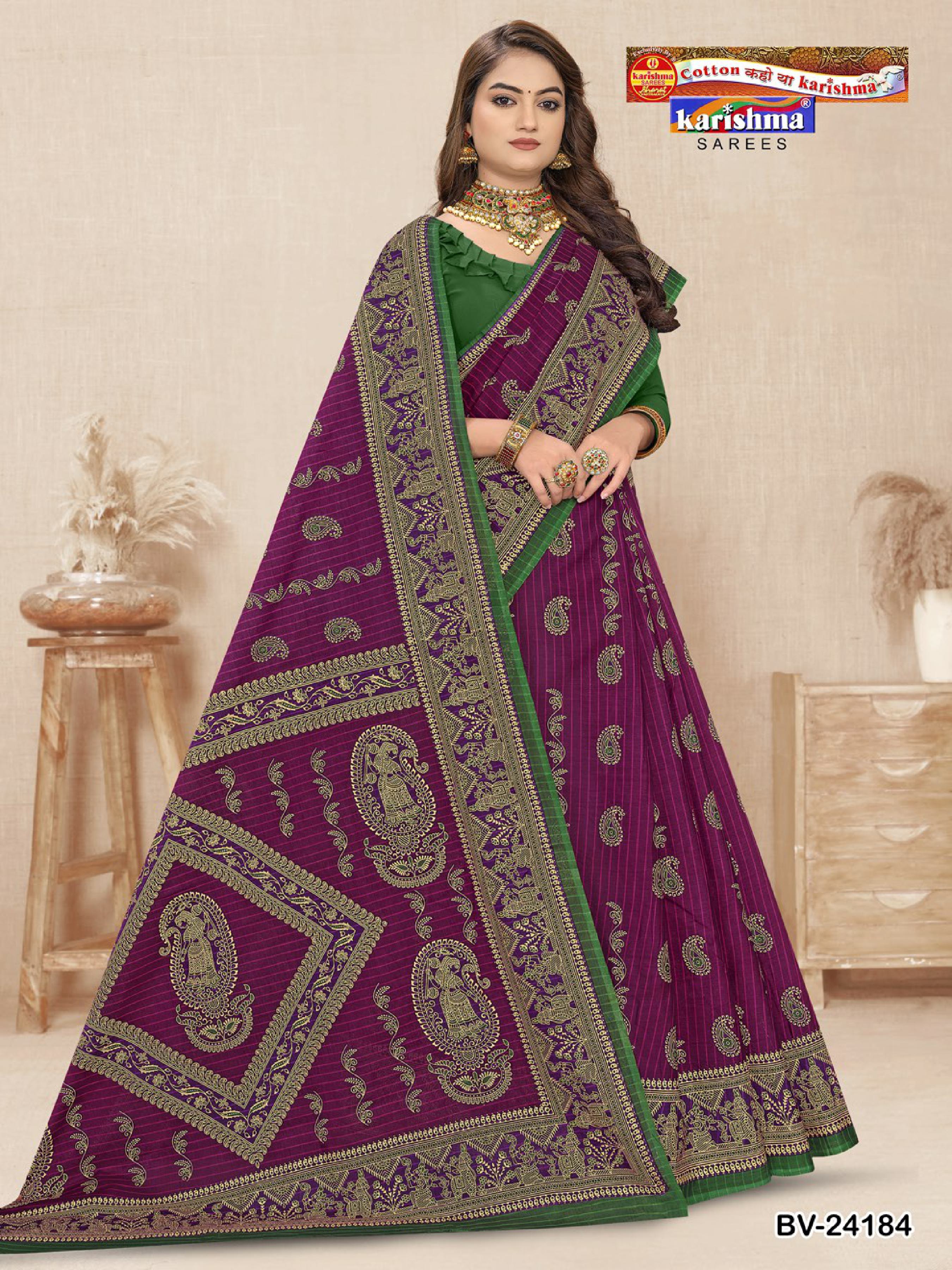 Purple Pure Cotton Muslin (Soft) Saree With Traditional Figure Festive Design
