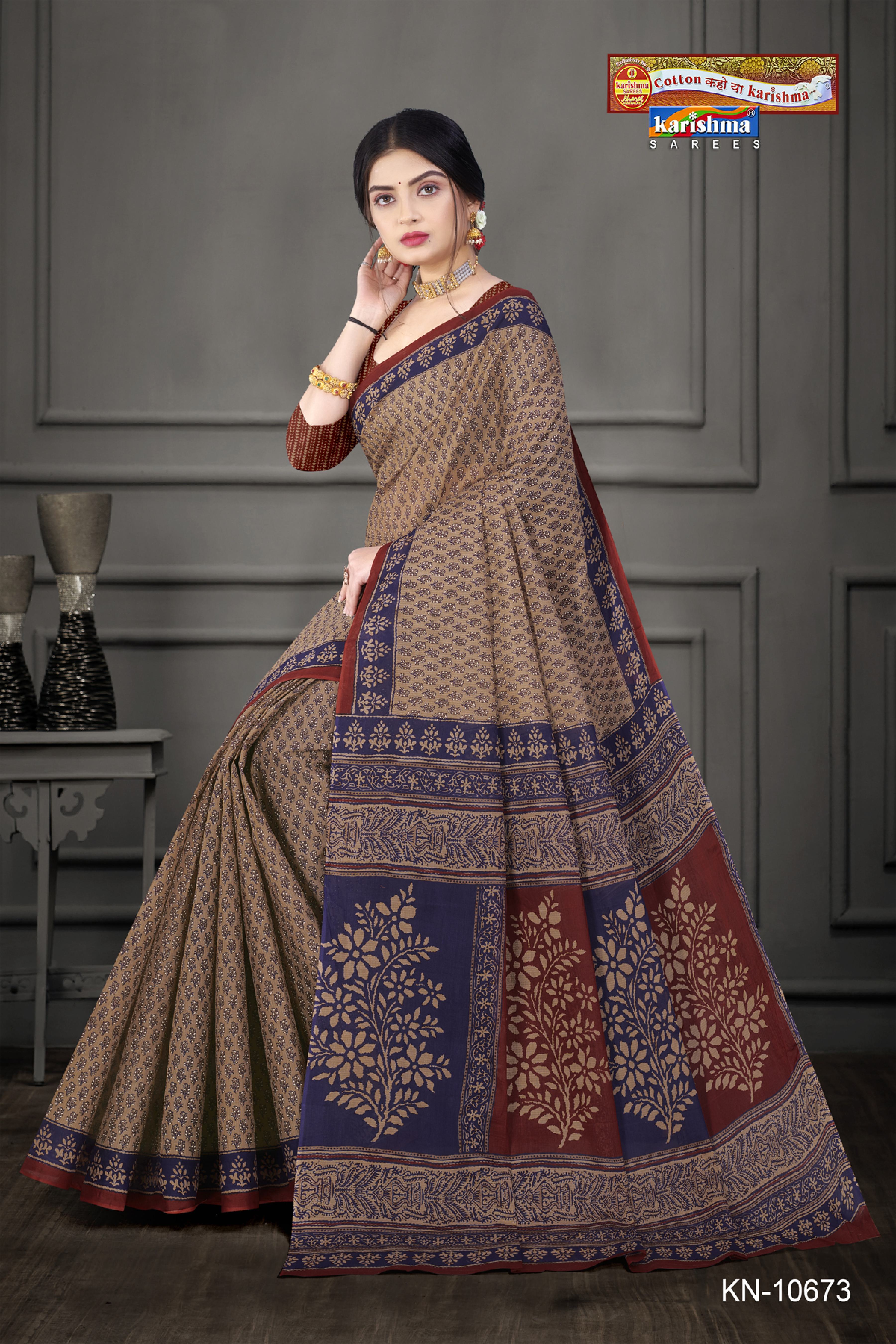 Blue Pure Cotton Mulmul (Stiff) Saree With Small Butti & Small Floral Border