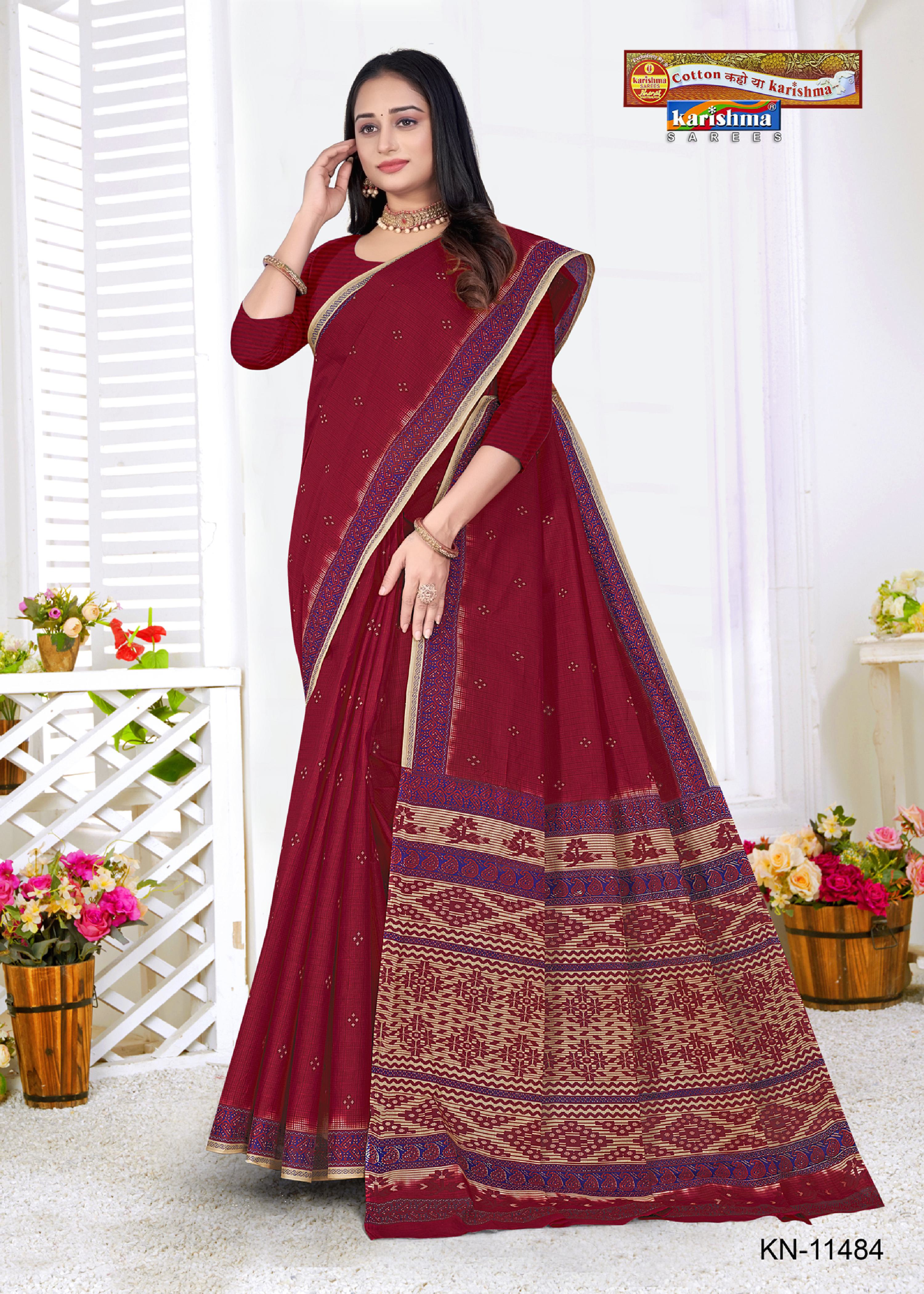 Maroon Pure Cotton Mulmul (Stiff) Saree With Geomatiric MOtif Desigen