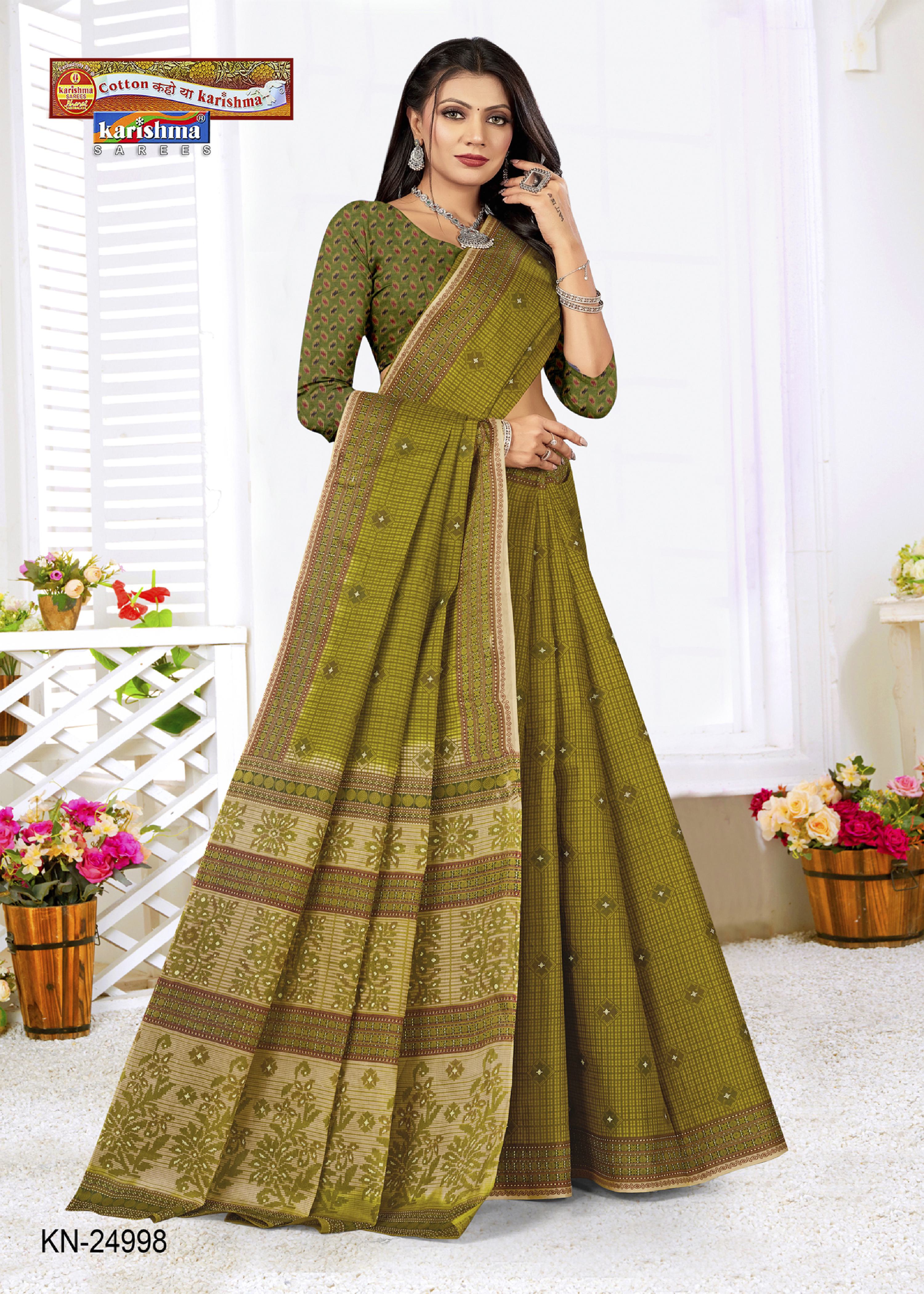 Olive Pure Cotton Mulmul (Stiff) Saree With Geomatiric MOtif Desigen