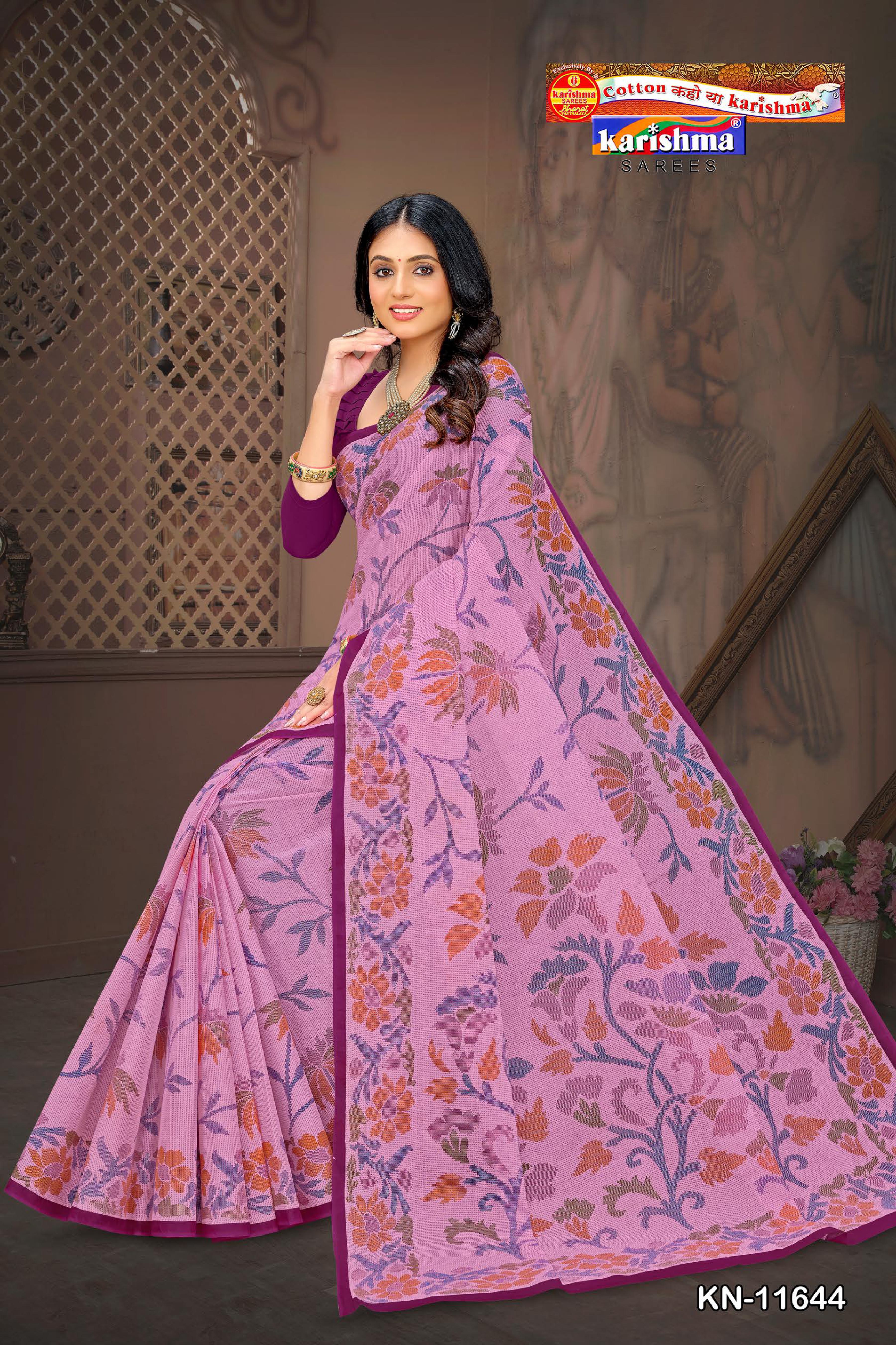 Purple Leaf Design Printed Everyday Office Wear Pure Soft Mulmul Cotton Saree