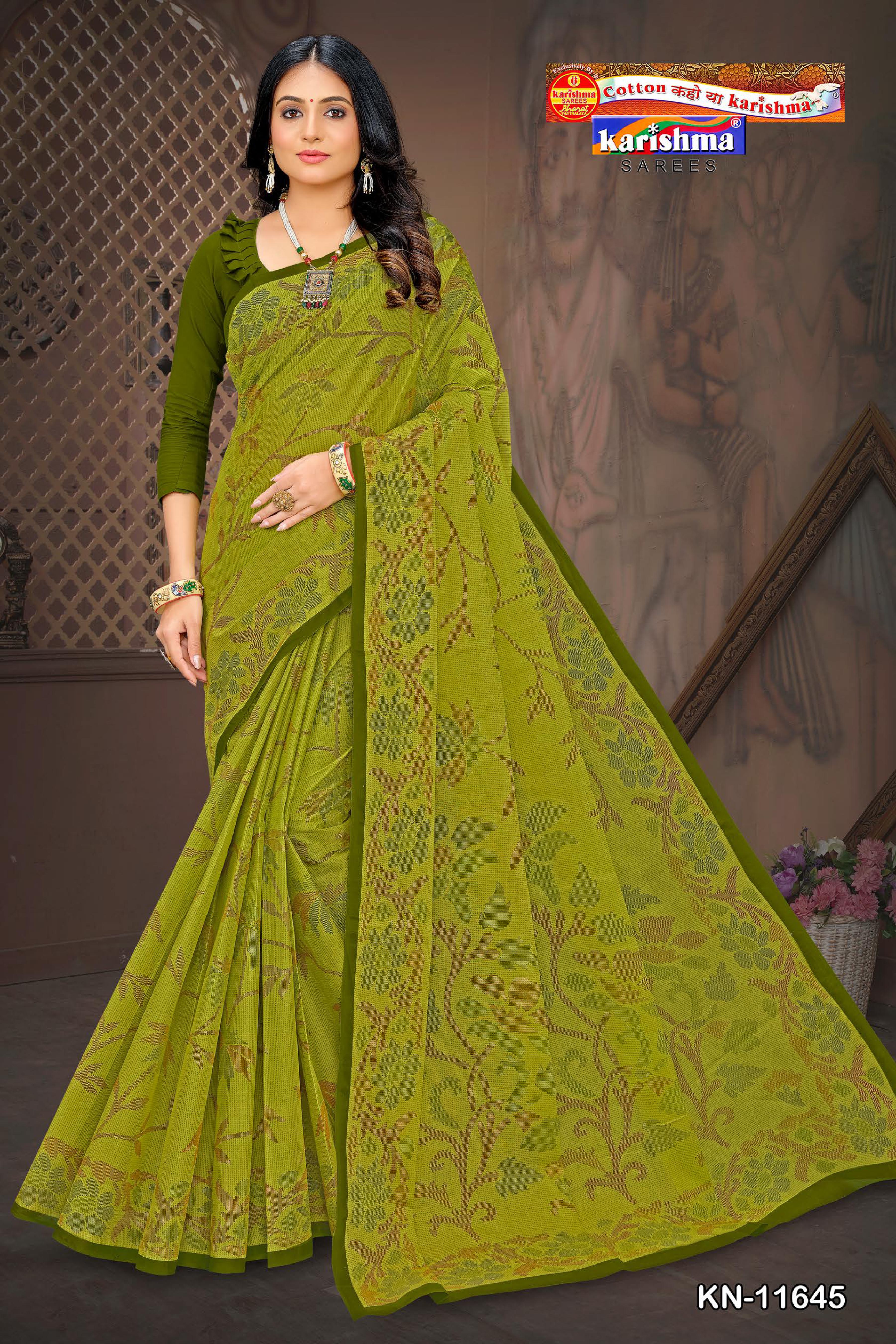 Olive Leaf Design Printed Everyday Office Wear Pure Soft Mulmul Cotton Saree