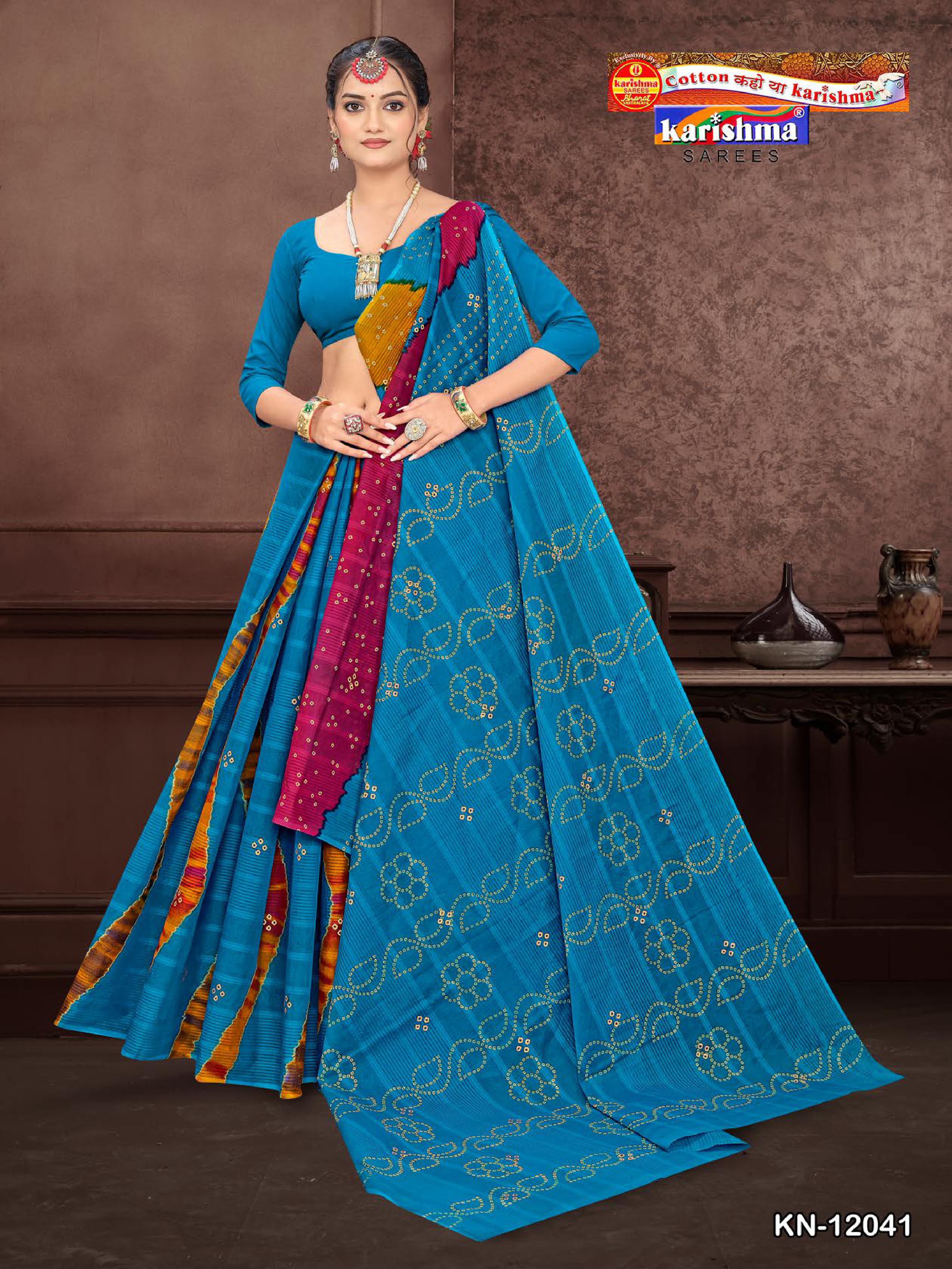 Blue Bandhani Leheriya Design Colourful Printed Mulmul Pure Cotton Saree