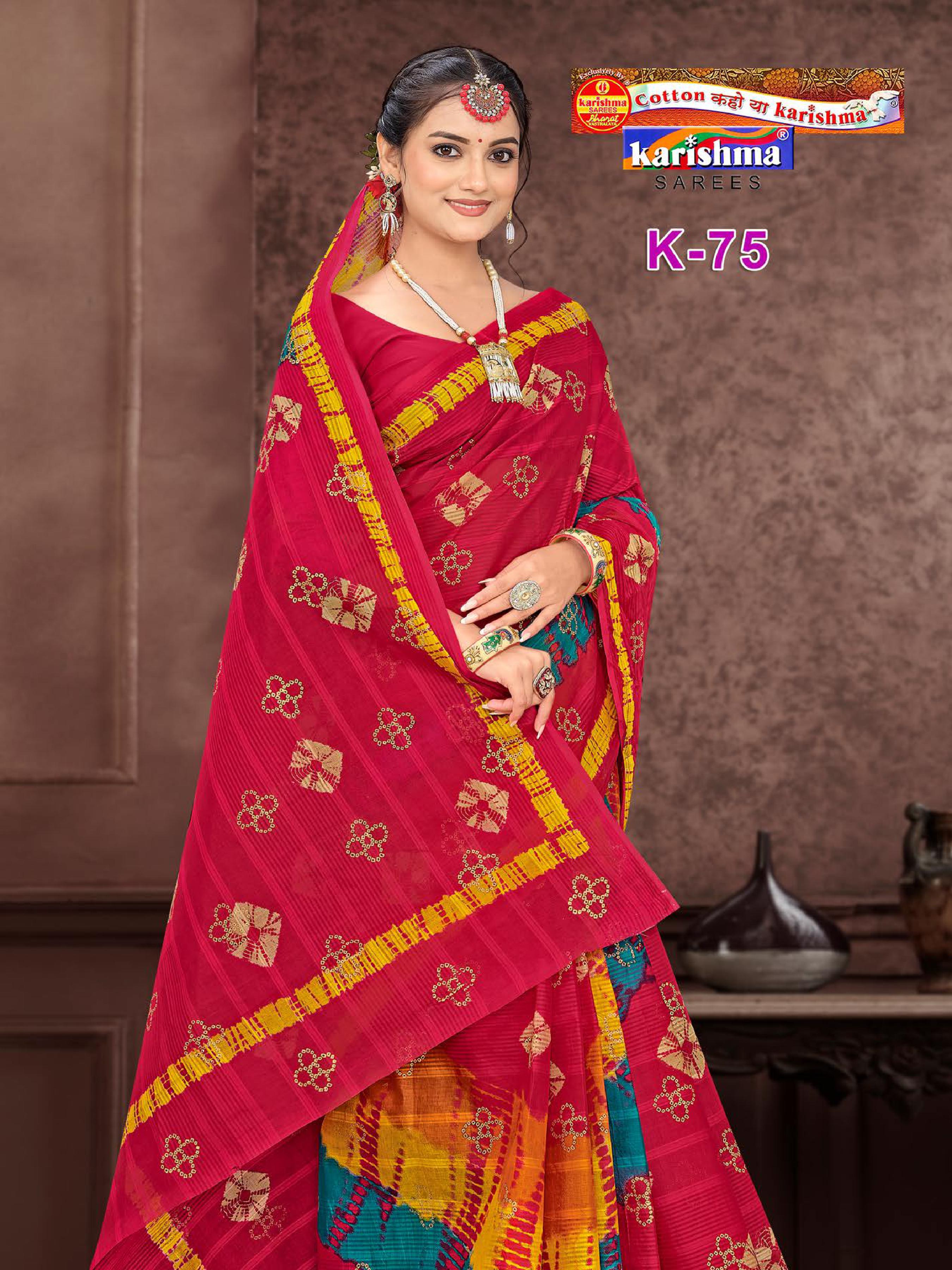 Pink Bandhani Leheriya Design Colourful Printed Mulmul Pure Cotton Saree