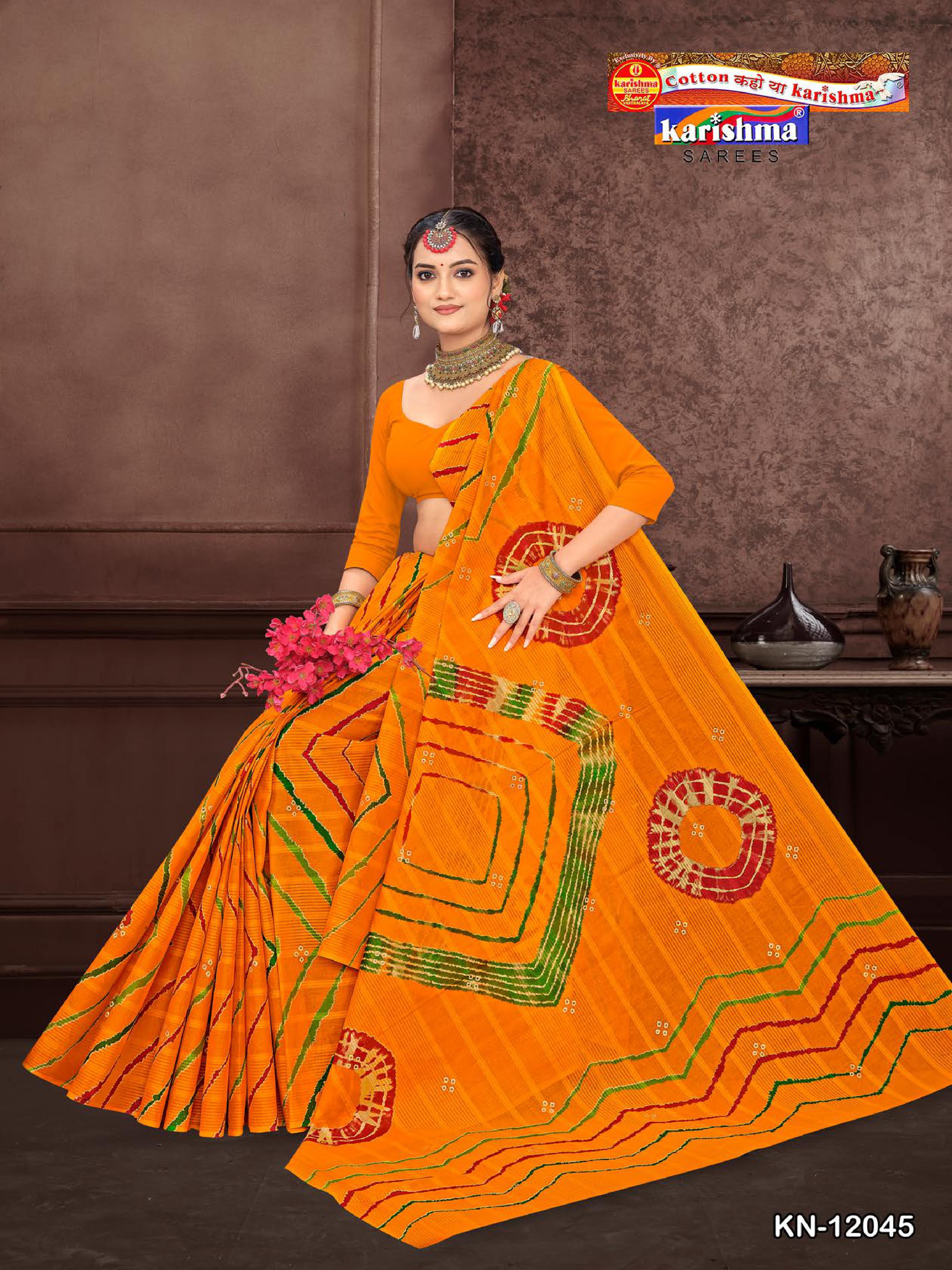 Yellow Bandhani Leheriya Design Colourful Printed Mulmul Pure Cotton Saree