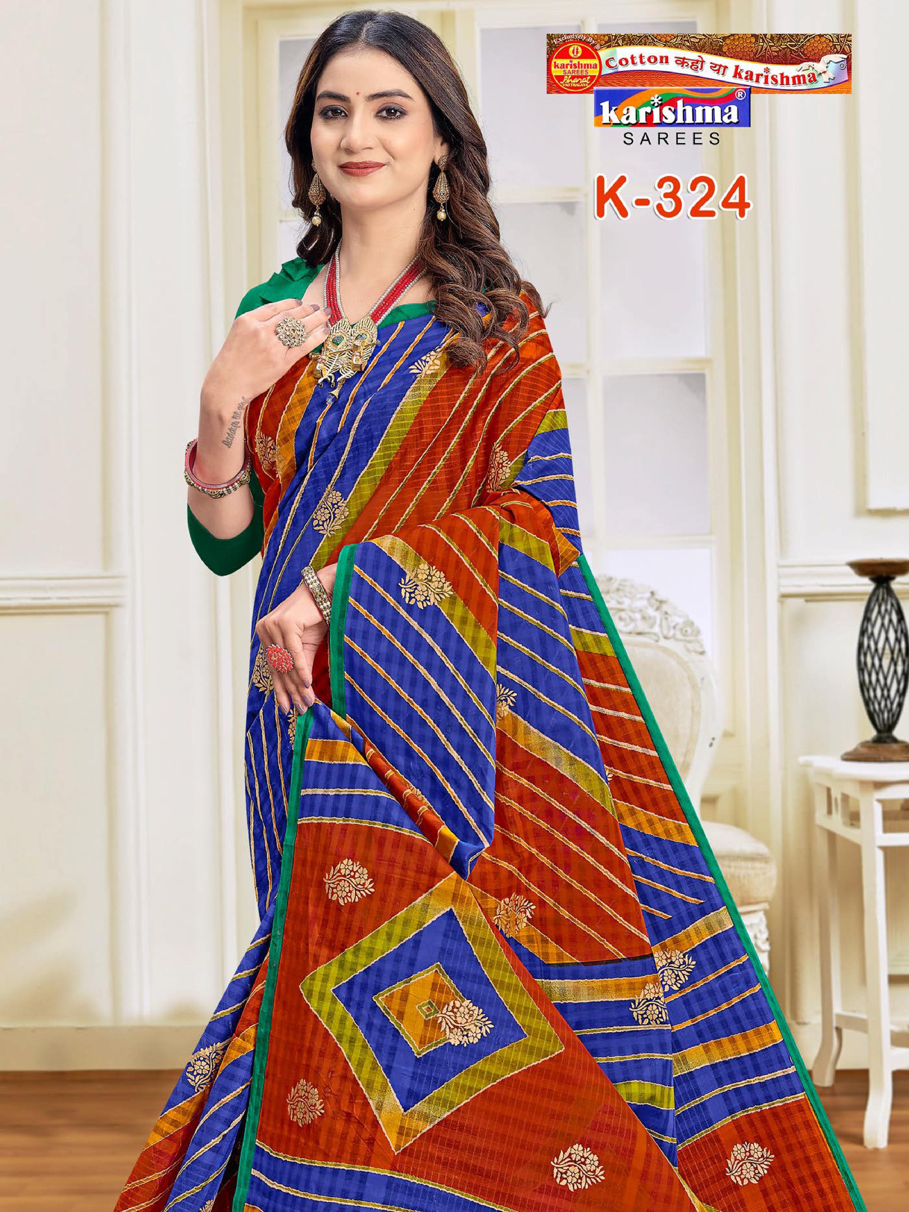 Navy Colourful Leheriya Design Printed Festive Pure Cotton Saree