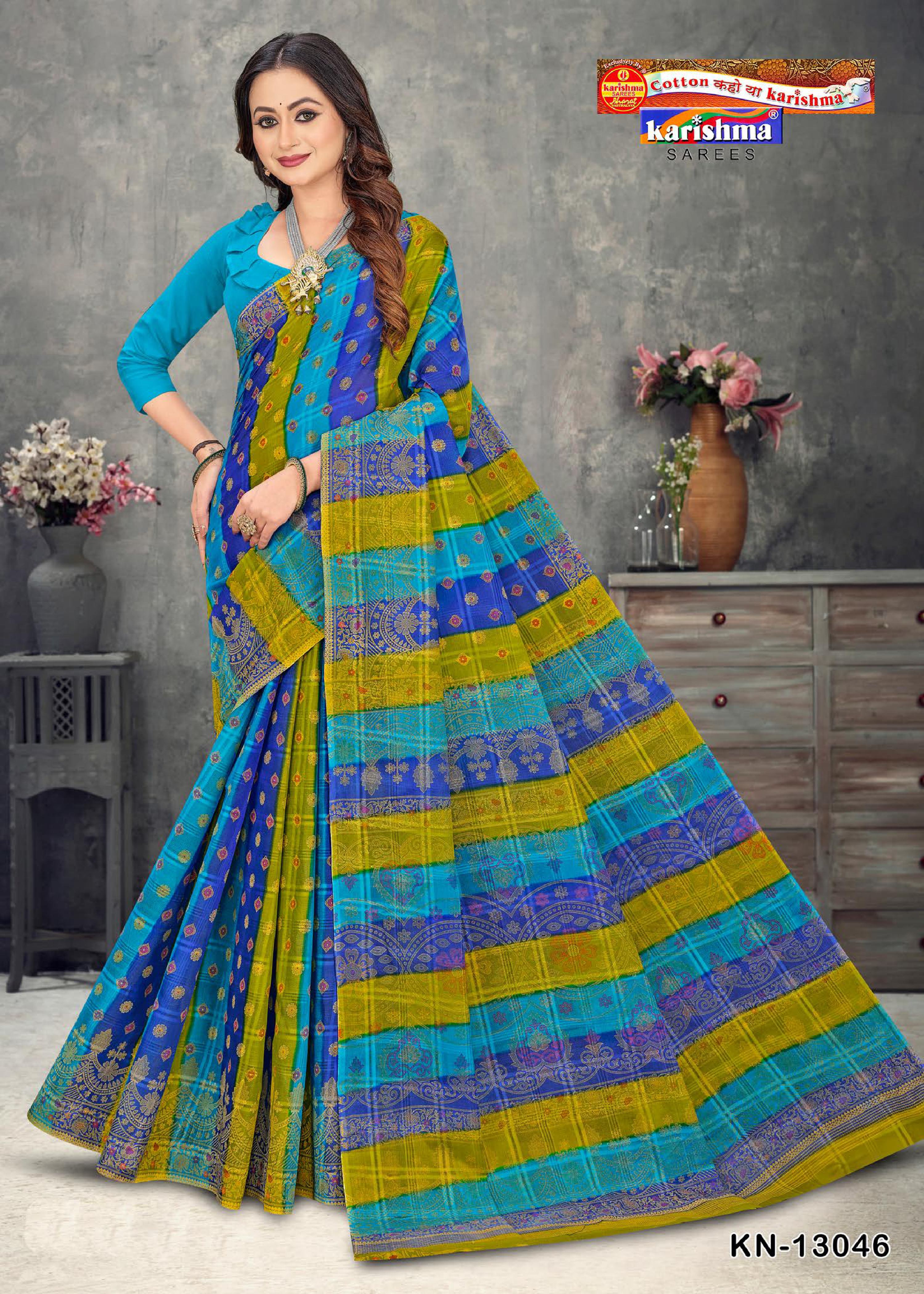 Blue Traditional Bengali Tant Style Printed Pure Cotton Saree