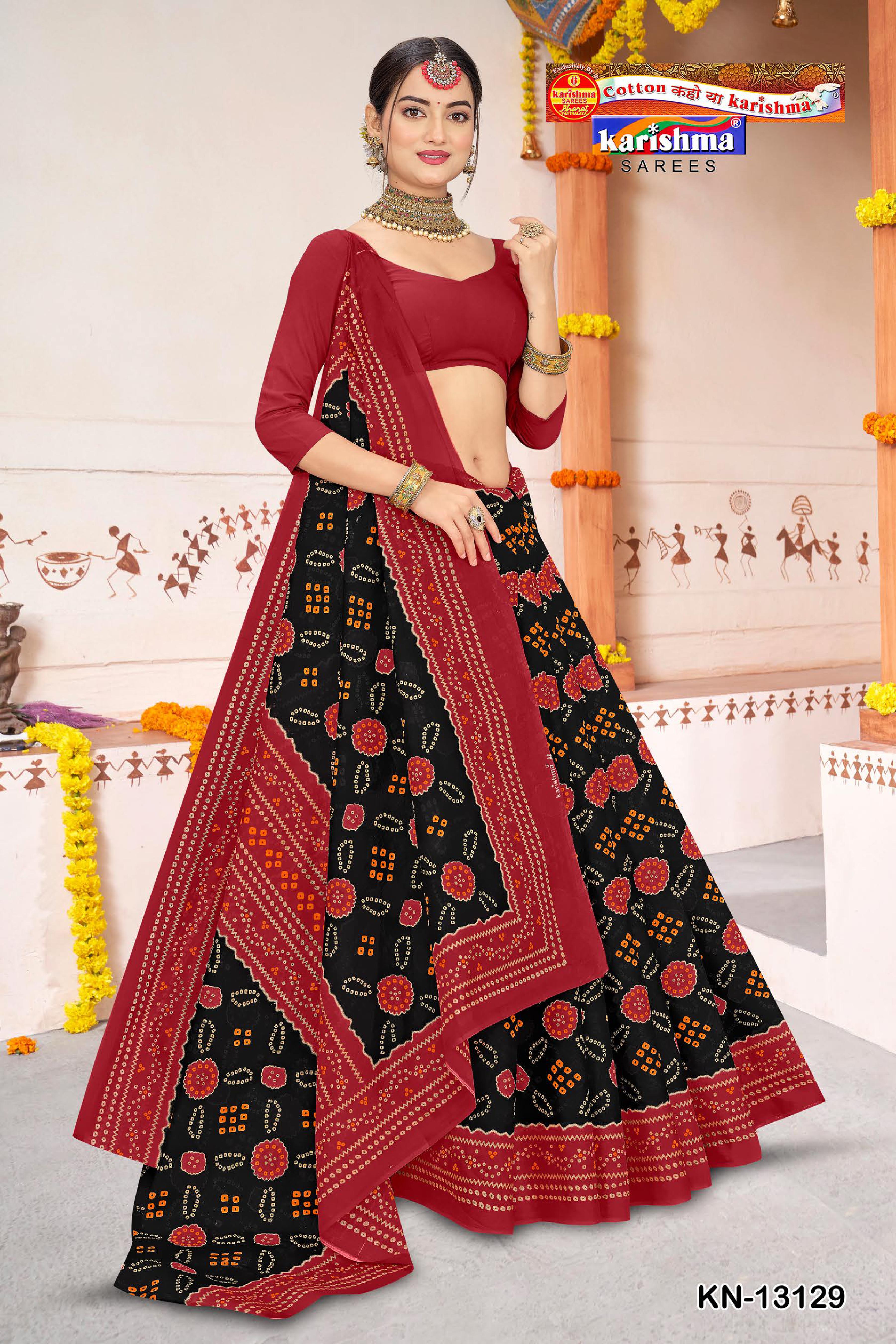 Black Traditional Bandhani Design Printed Pure Cotton Saree