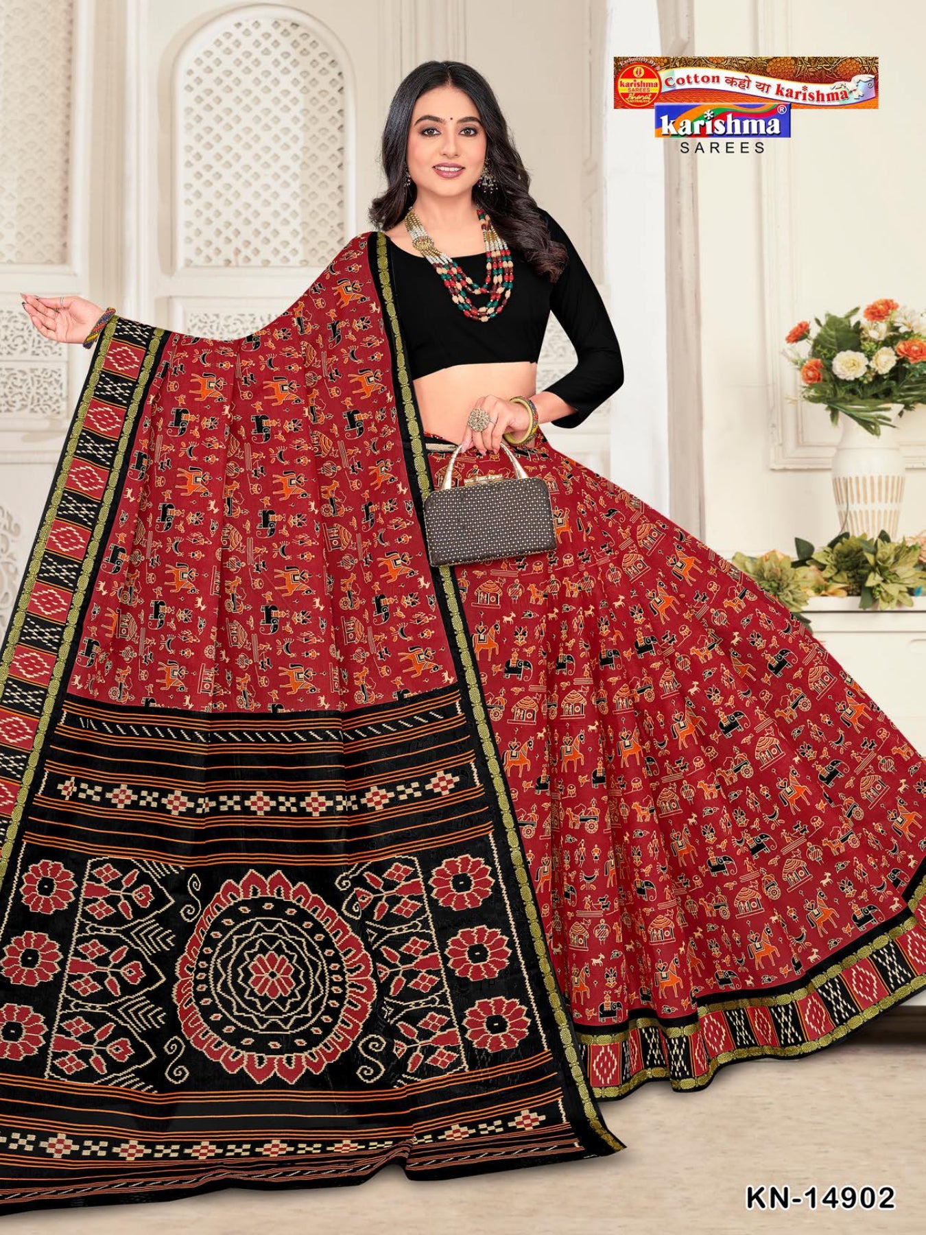 Classic Maroon Pure Cotton Mulmul (Medium Soft) Saree With Traditional Warli Print