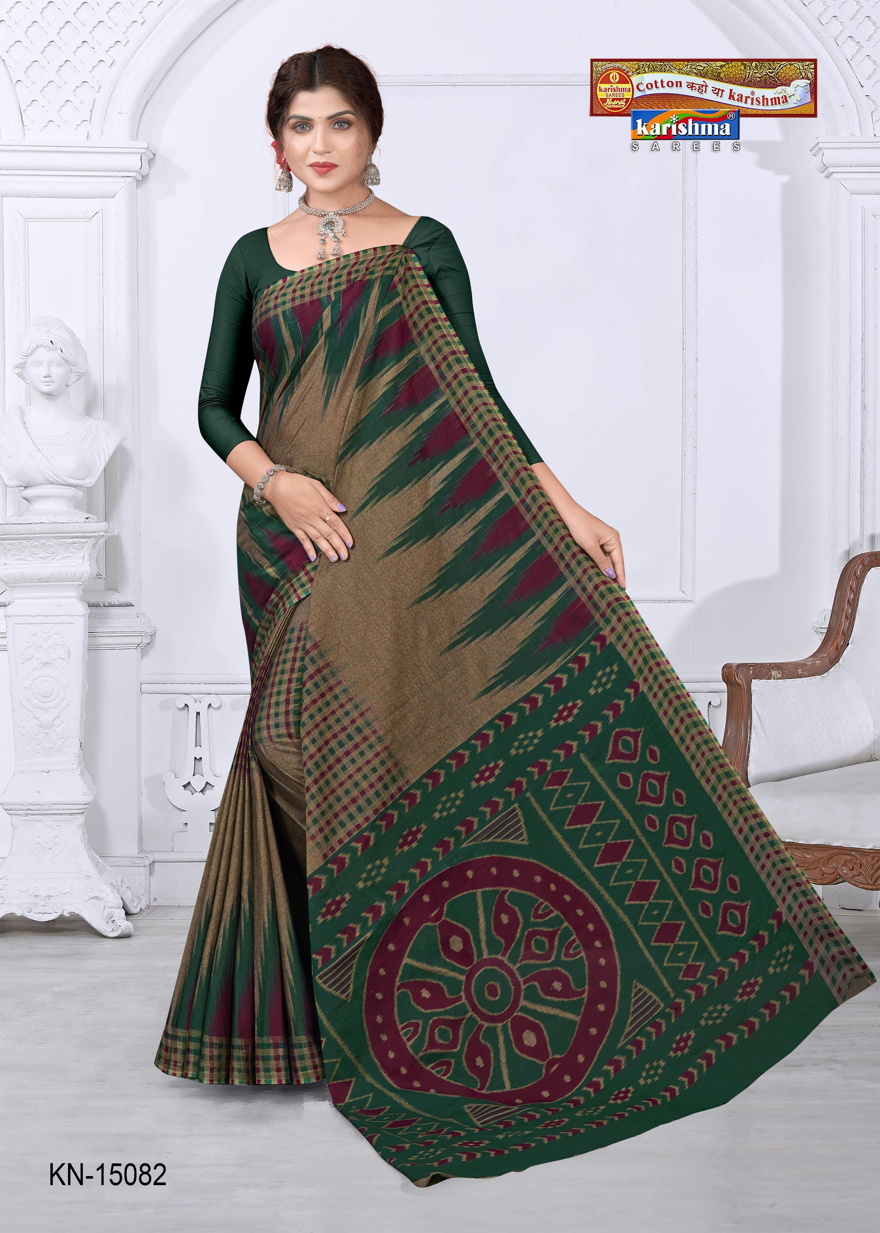Brown And Green Pure Cotton (Soft) Muslin Saree With Simple and Modern Design