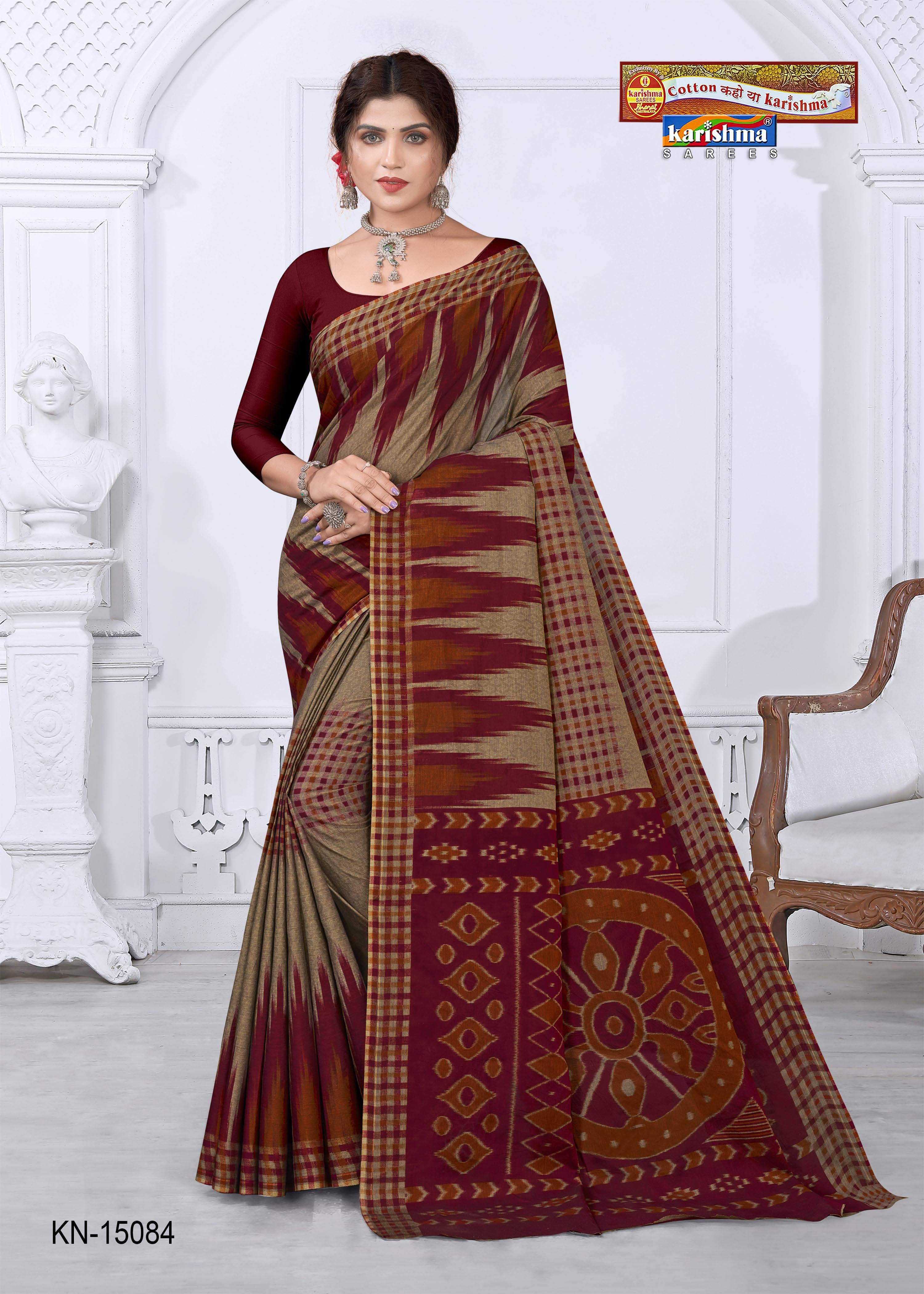 Brown And Maroon Pure Cotton (Soft) Muslin Saree With Simple and Modern Design