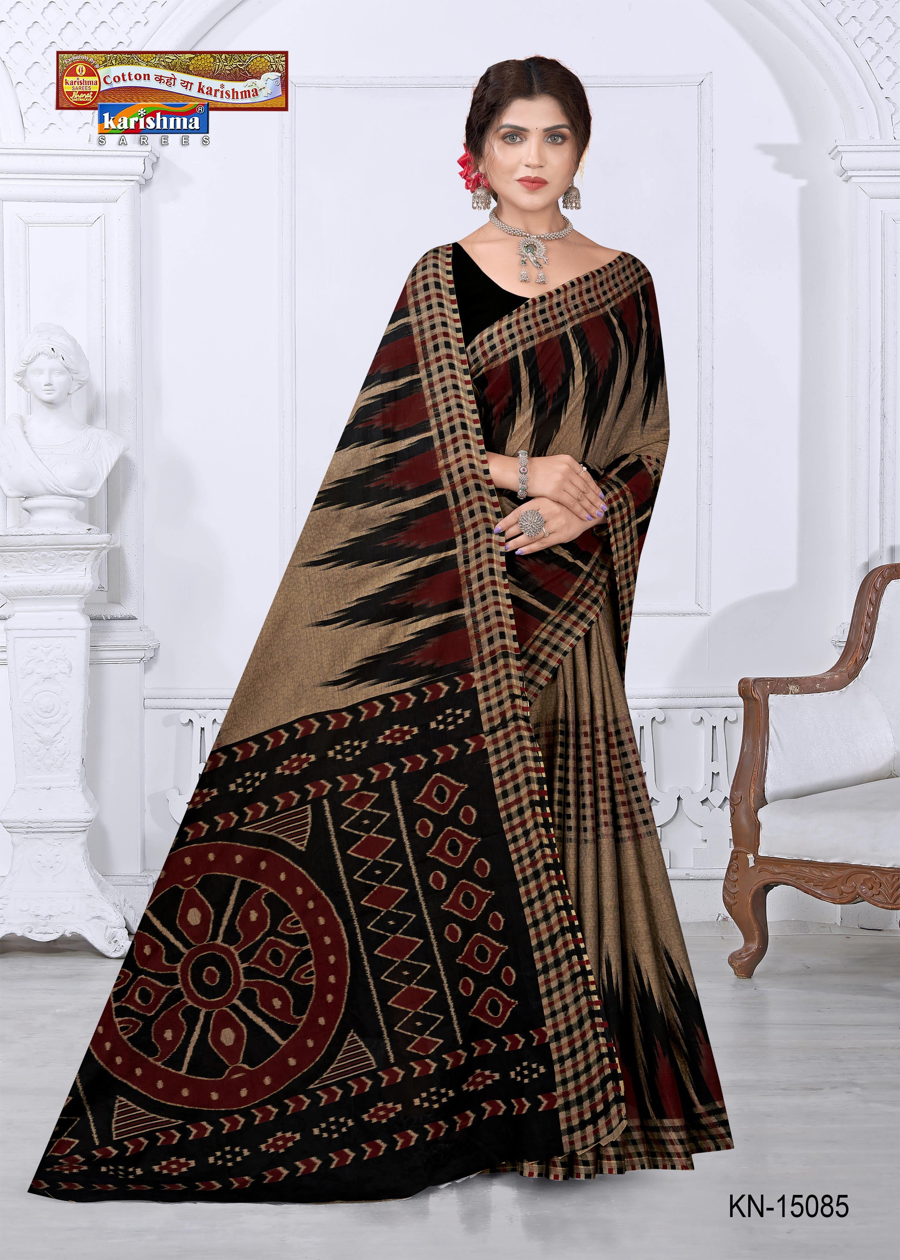 Brown And Black Pure Cotton (Soft) Muslin Saree With Simple and Modern Design