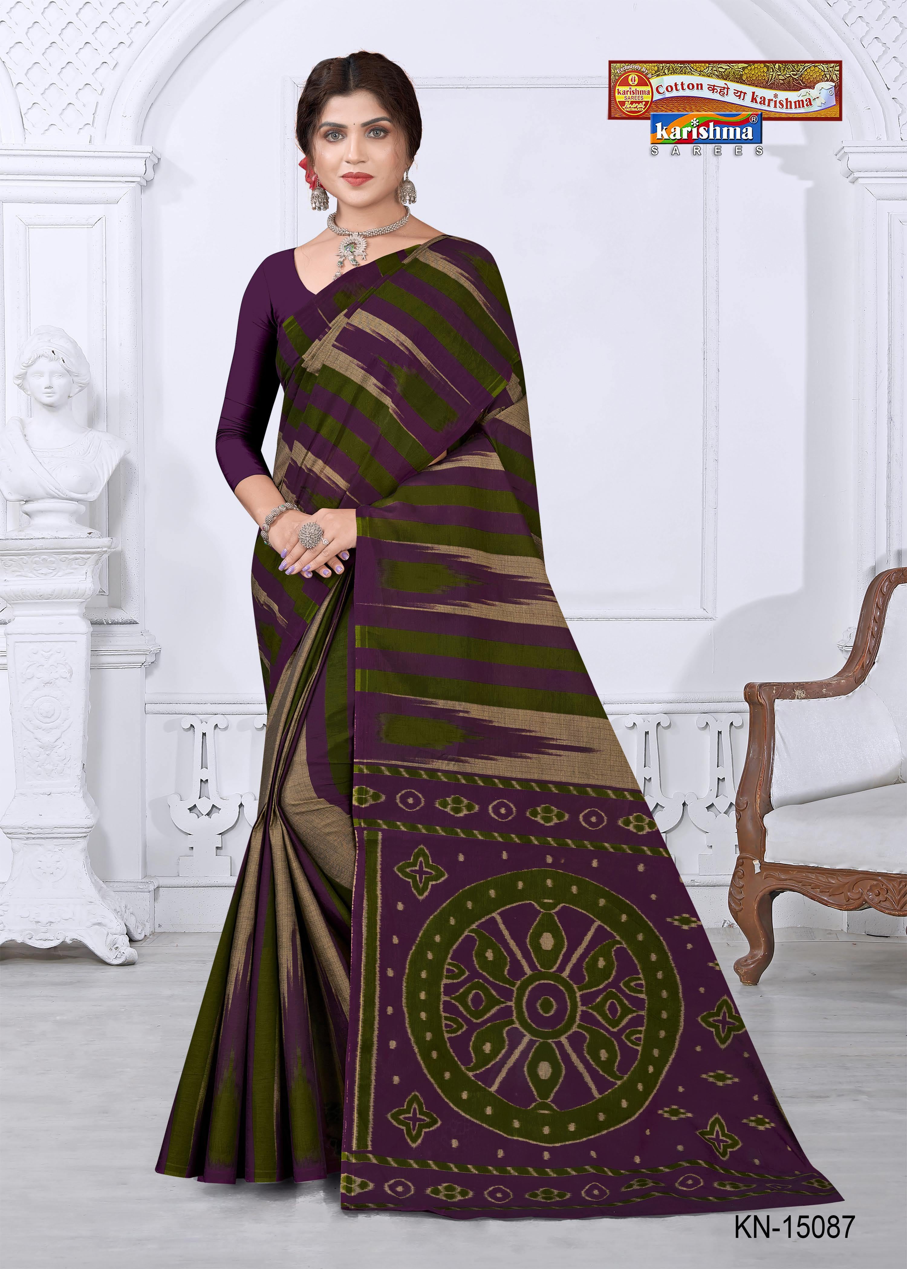 Brown And Purple Pure Cotton (Soft) Muslin Saree With Simple and Modern Design