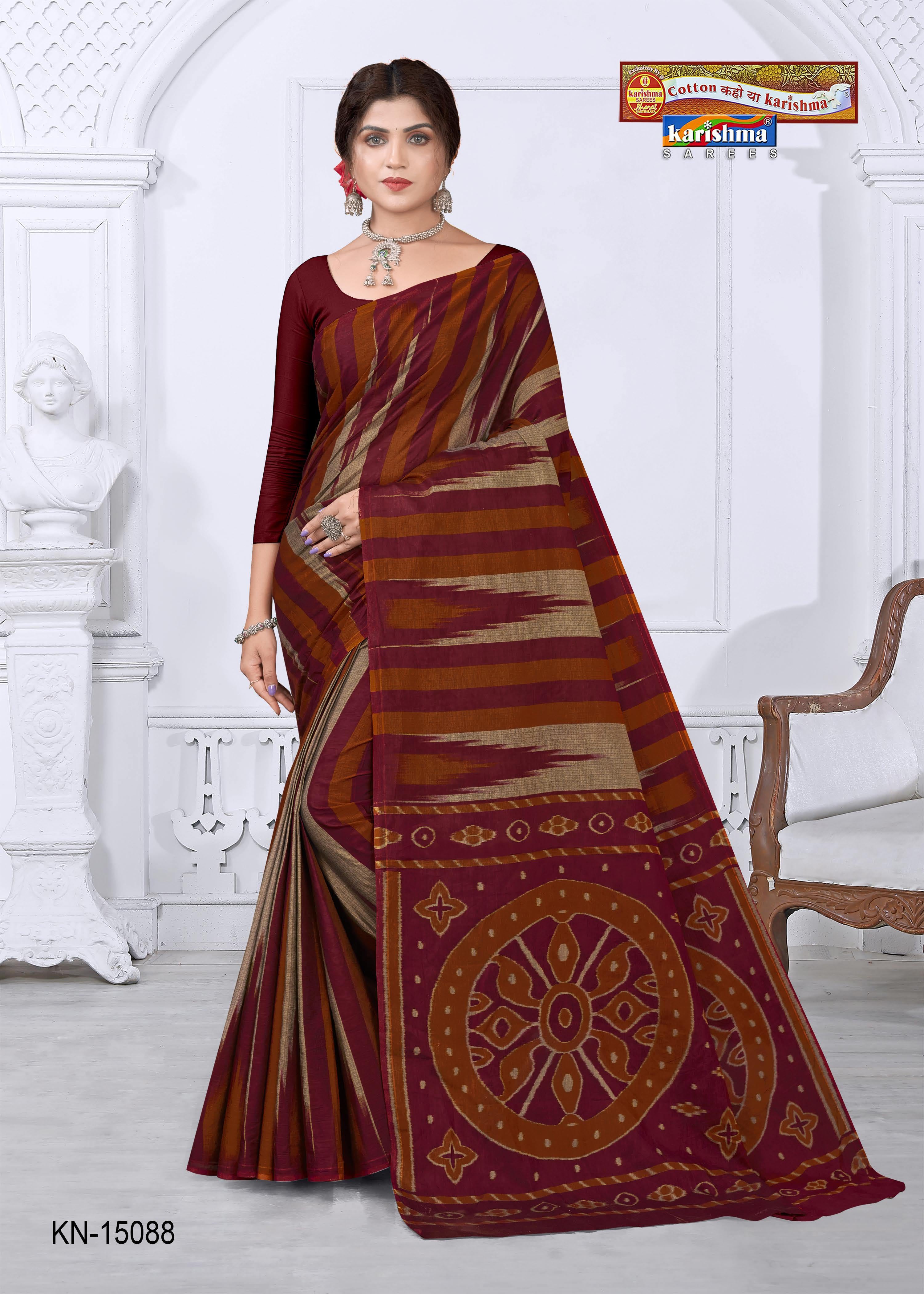 Brown And Red Pure Cotton (Soft) Muslin Saree With Simple and Modern Design