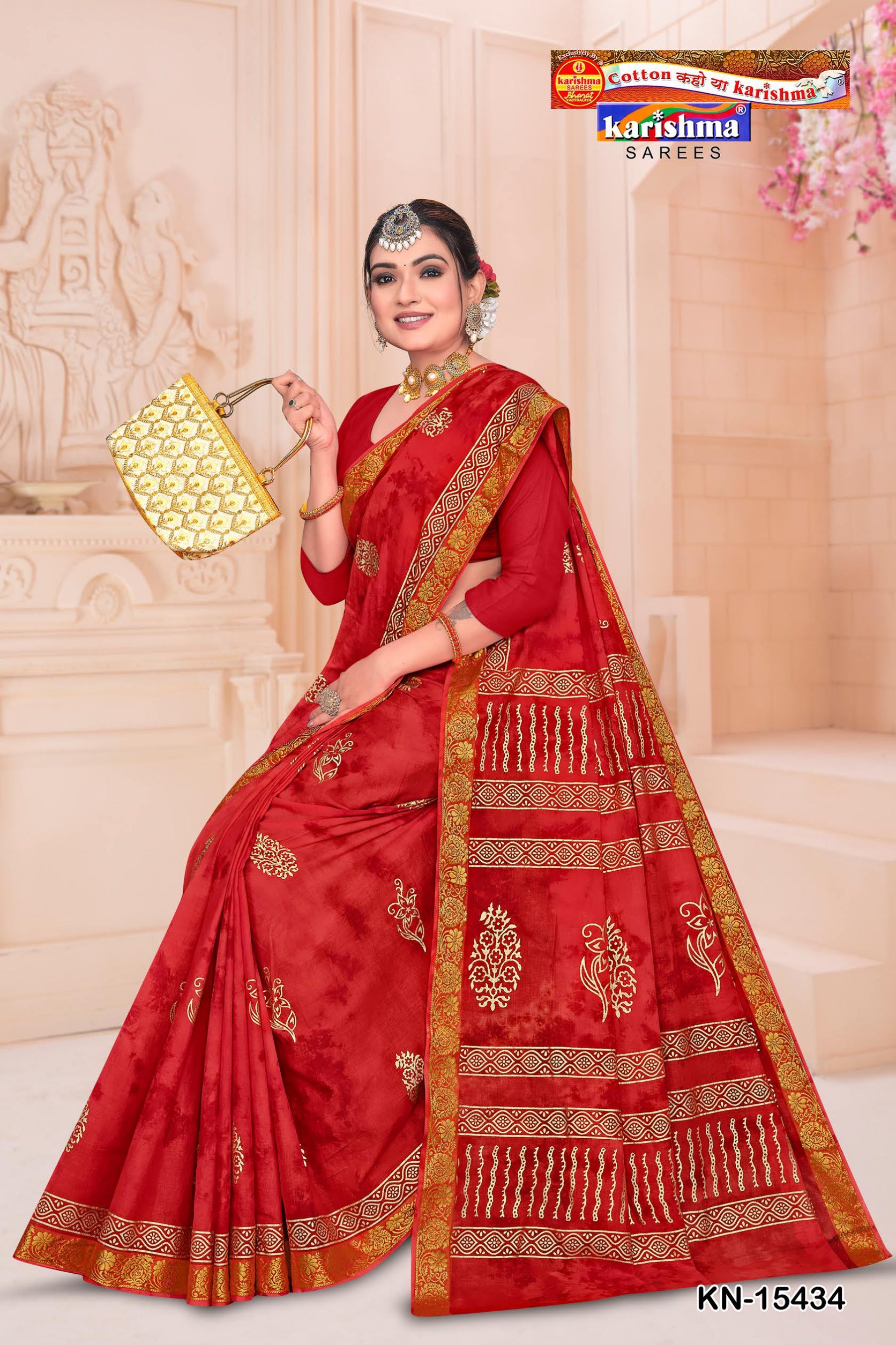 Red Pure Cotton Muslin (Soft) Saree With Elegant Gold Zari Design